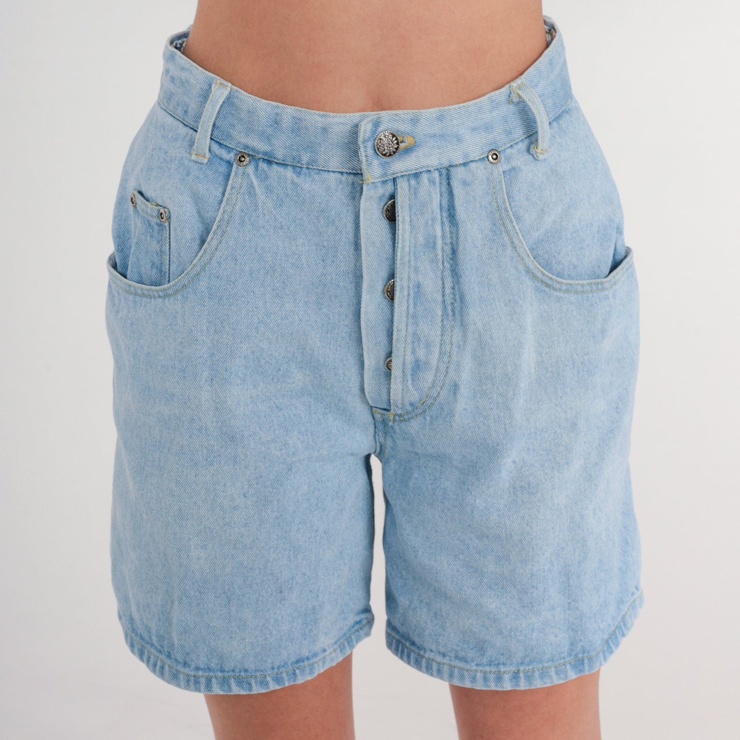 80s High-Waisted Denim Shorts Button Fly Light Wash Jean Shorts Small