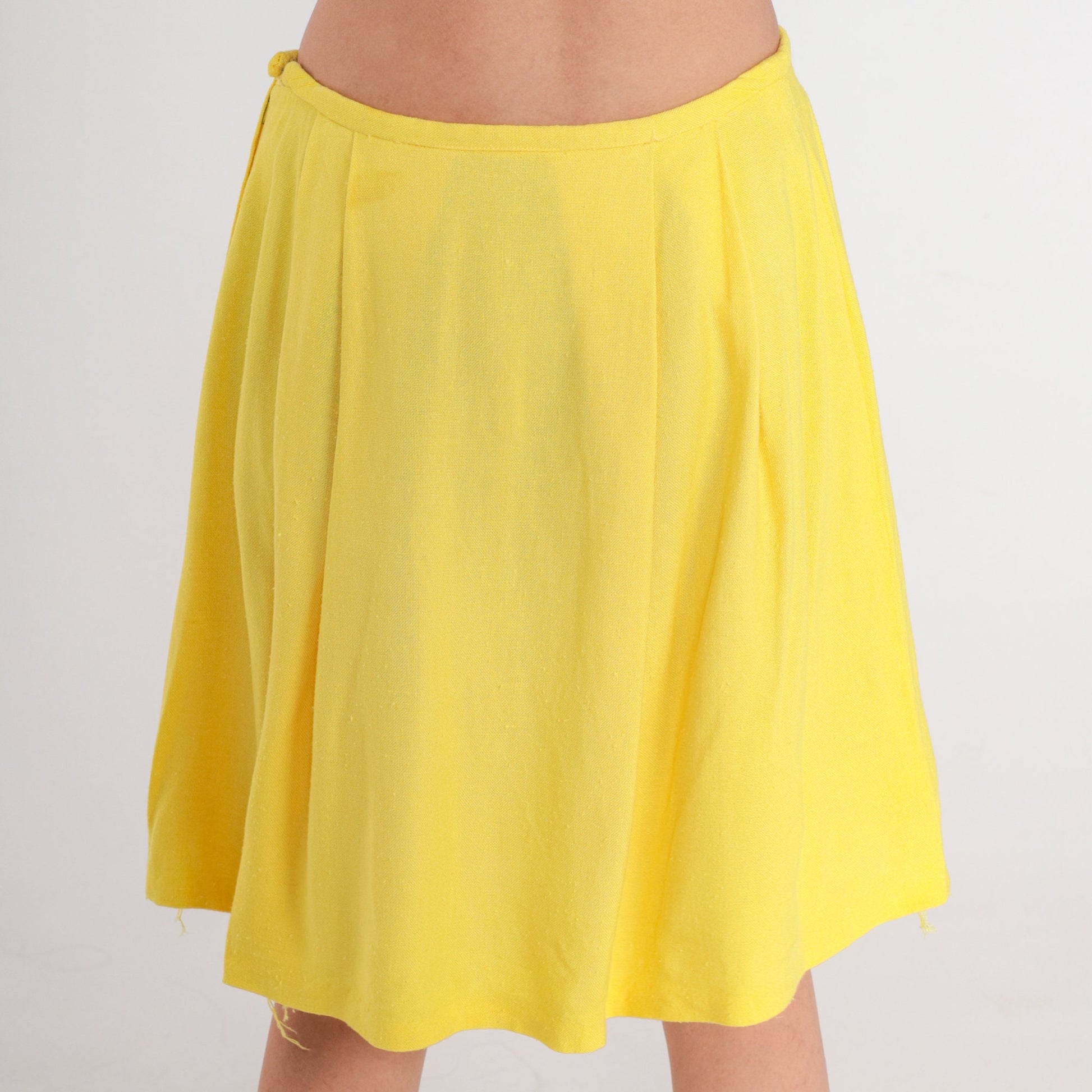 70s Yellow Pleated Mini Skirt High Waist Small S