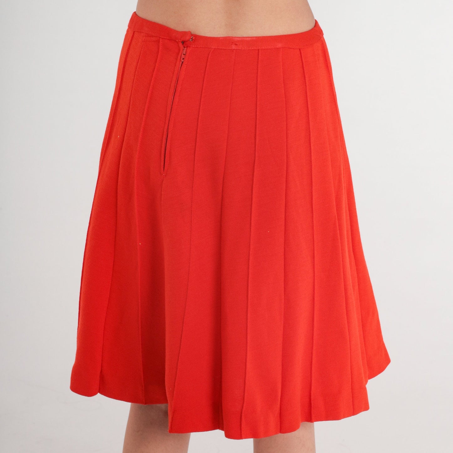 70s Red Pleated High-Waist Skirt Wool Blend Mini Small S