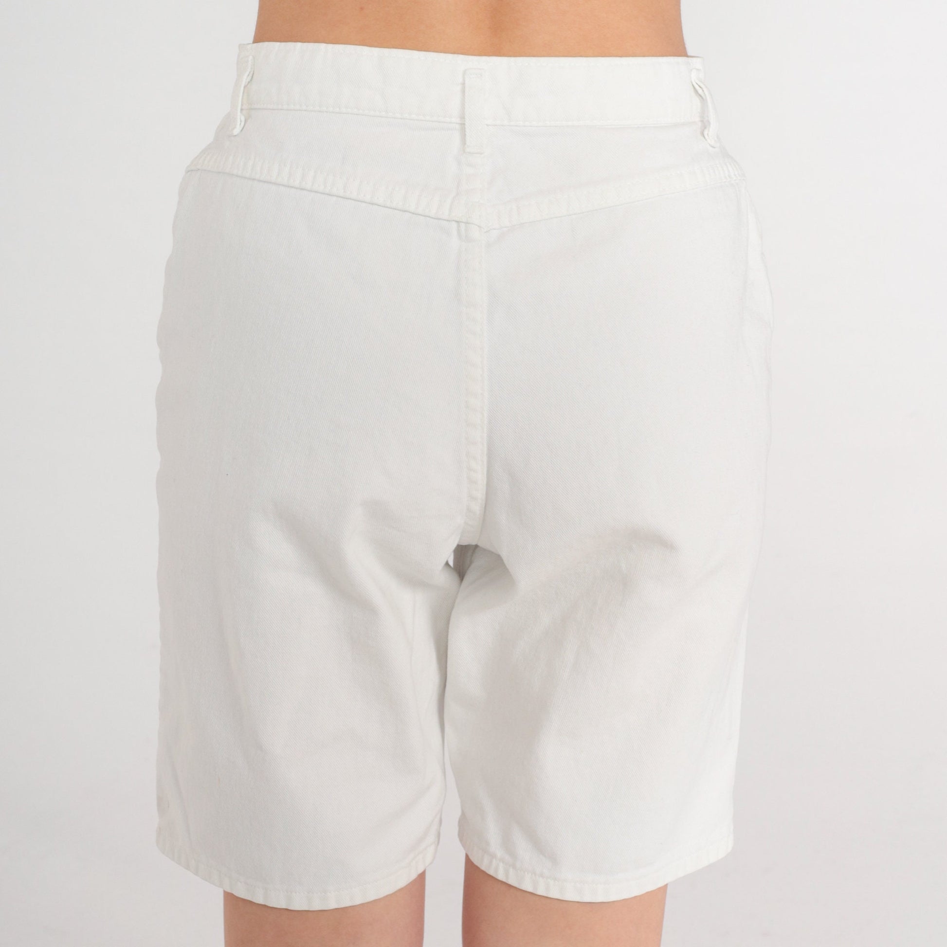 90s Lee White Denim Shorts High Waist Knee Length Small 28