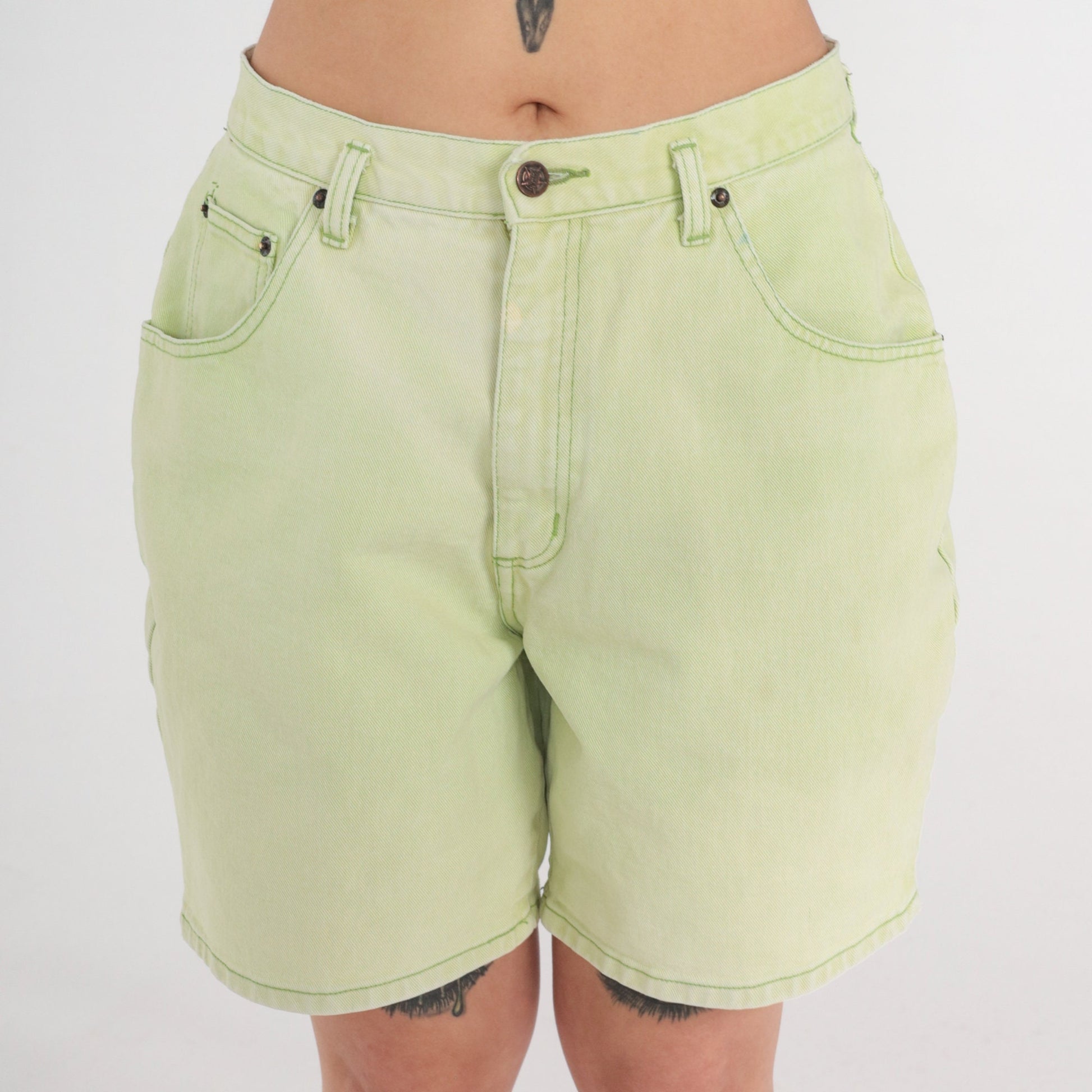 90s AMI Light Green Denim Shorts High Waist Jean Shorts Large