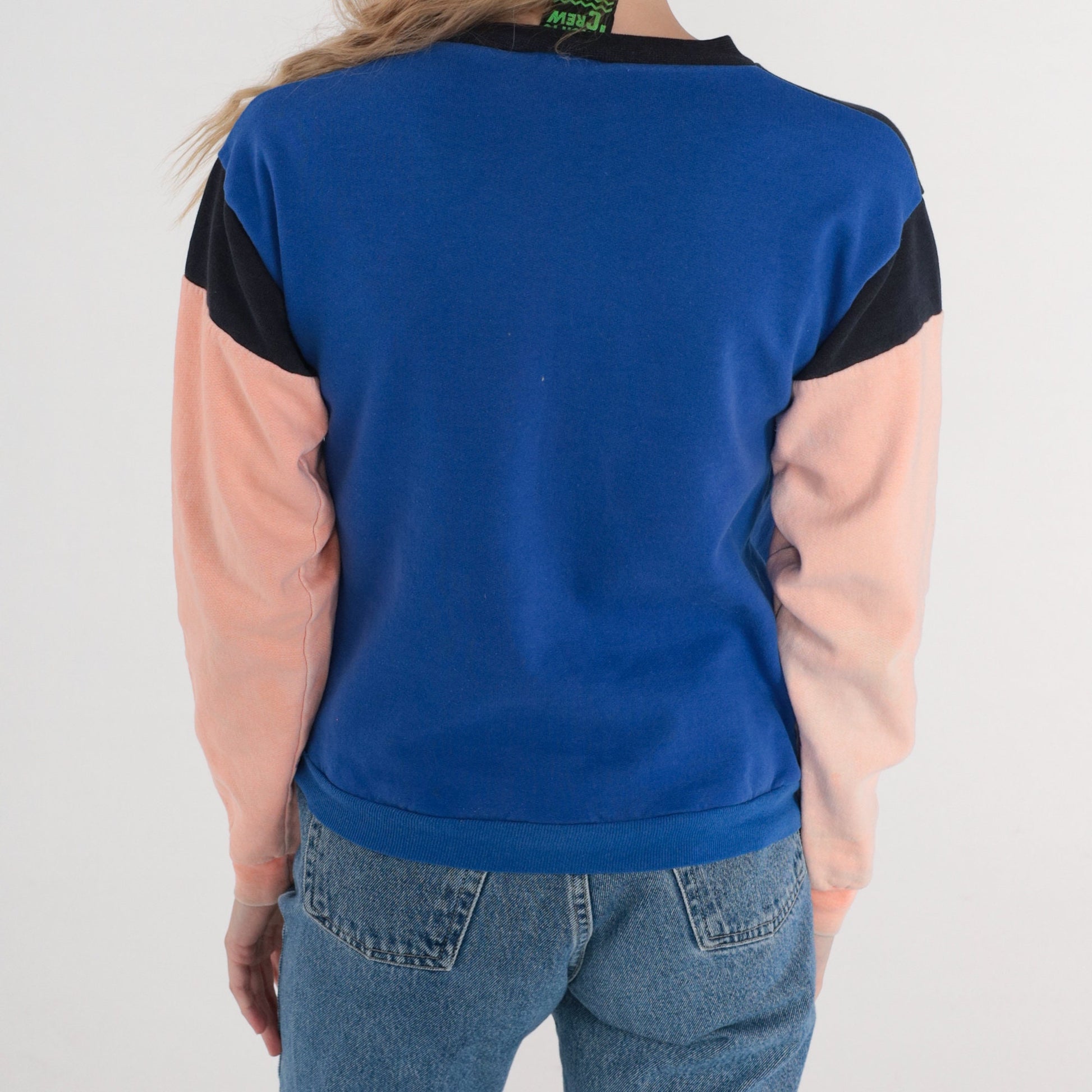 90s Pacific Crew Surf Graphic Sweatshirt Color Block Blue Peach Black Extra Small