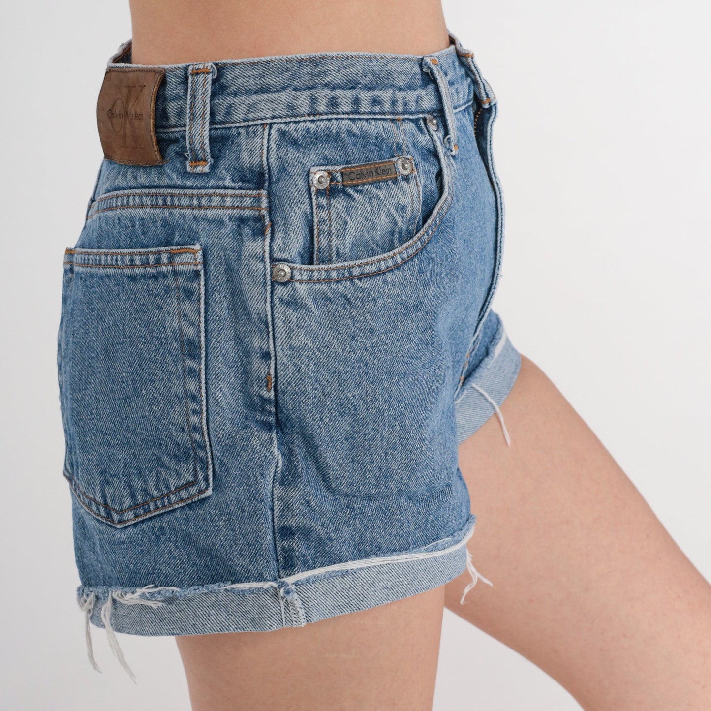00s Calvin Klein Cut Off Denim Shorts Blue High Waisted Y2K Small