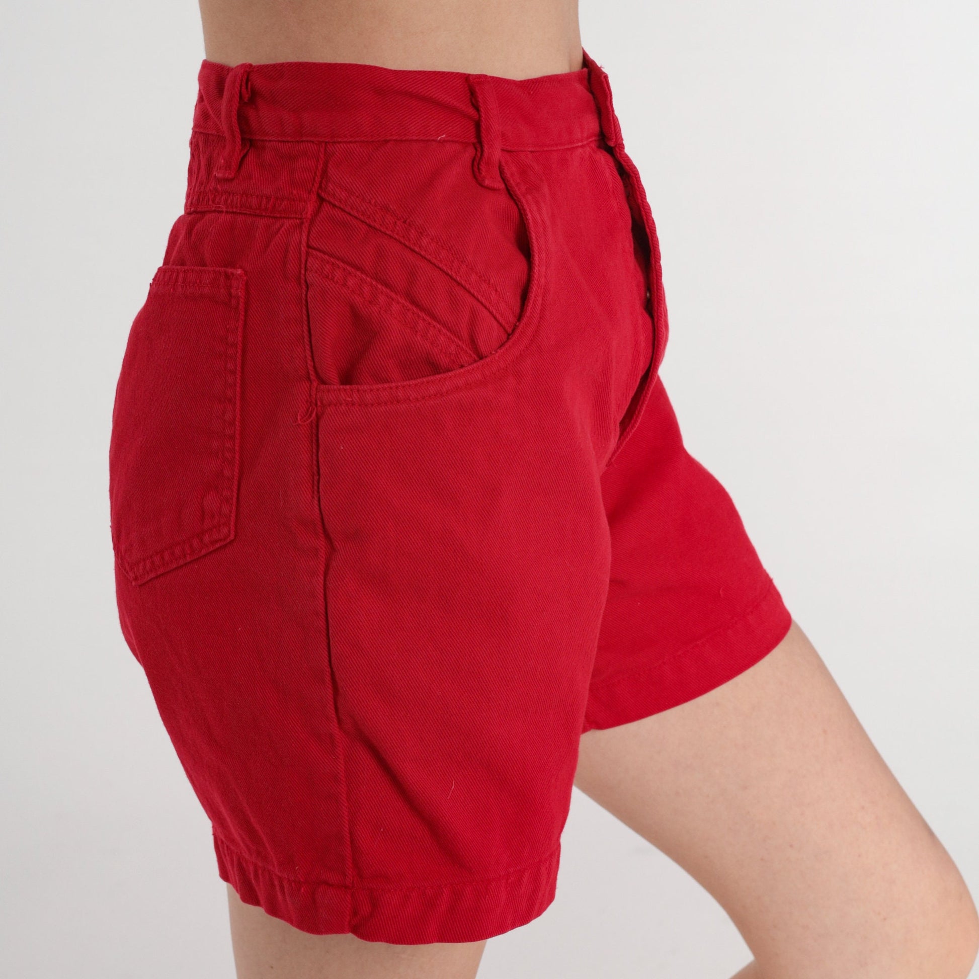 90s Red Denim Shorts High Rise Button Fly Jean Shorts Extra Small XS