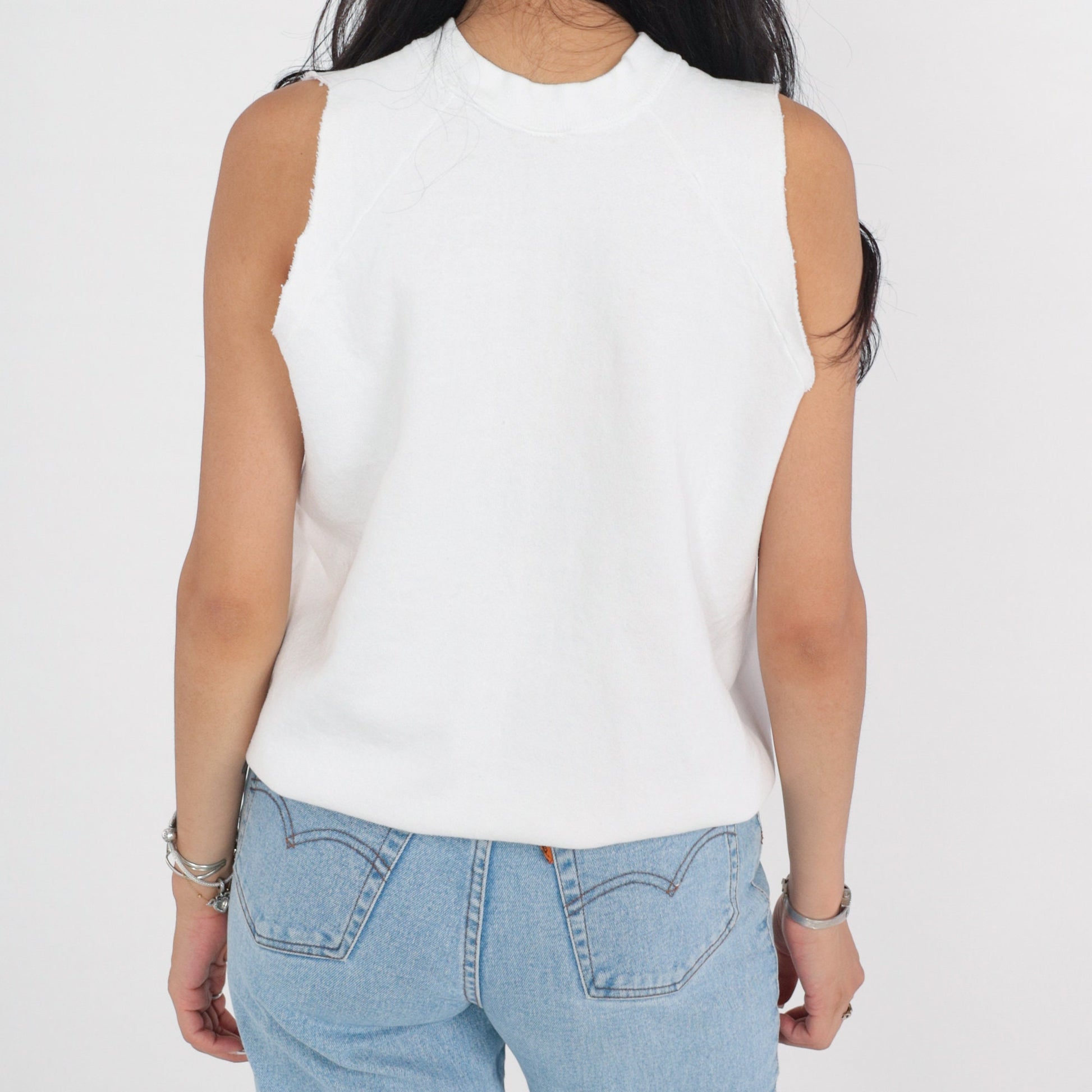 90s New York Muscle Tank Top White Graphic Cutoff Sweatshirt Medium