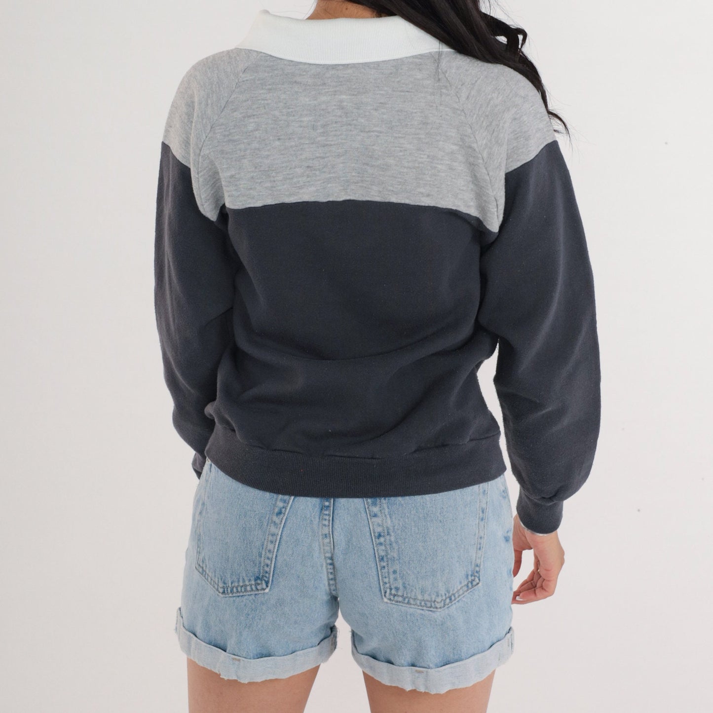80s University of Oregon Ducks Raglan Sweatshirt Grey Collared Small