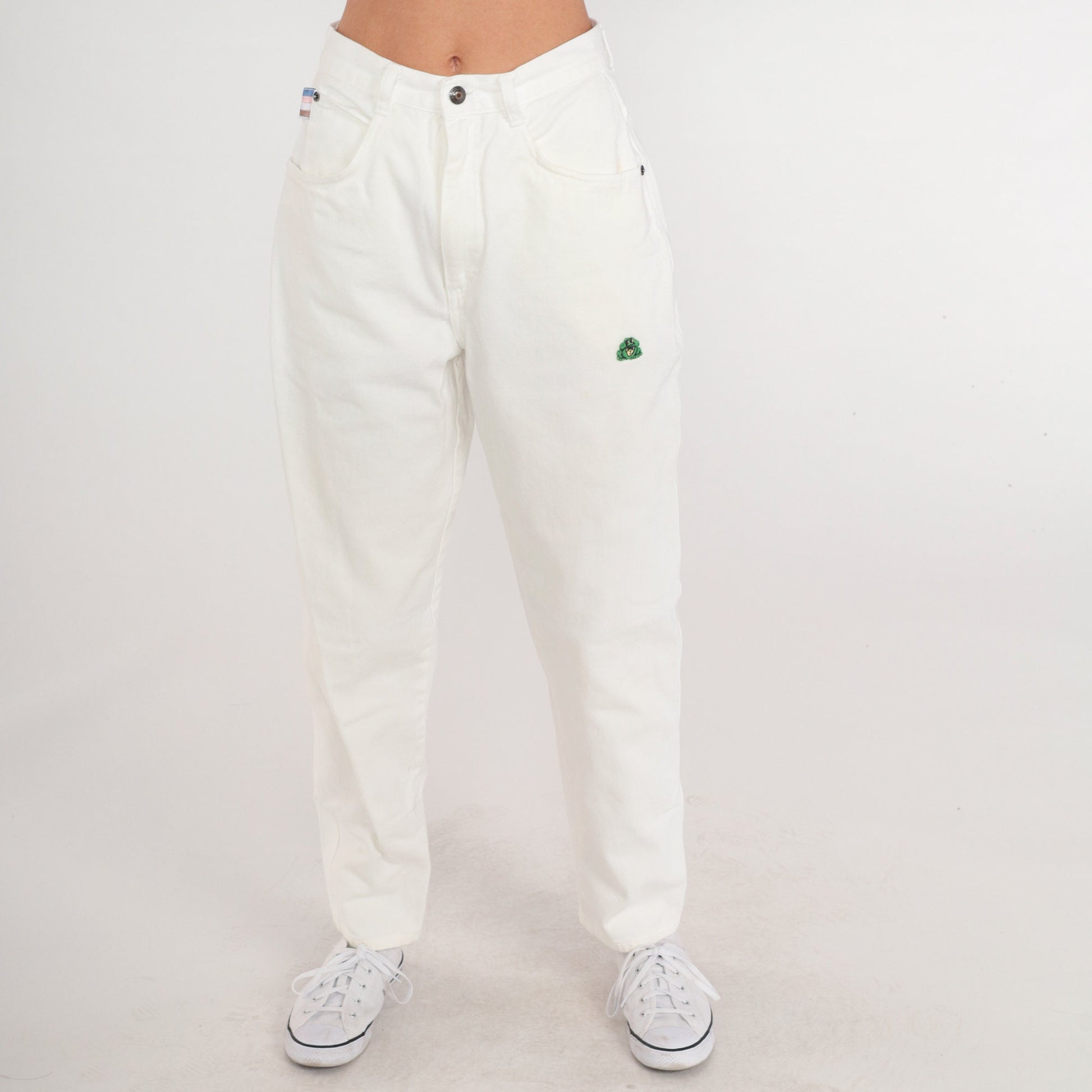 90s Gitano White Denim Jeans Frog Patch High Waist Straight Leg Small