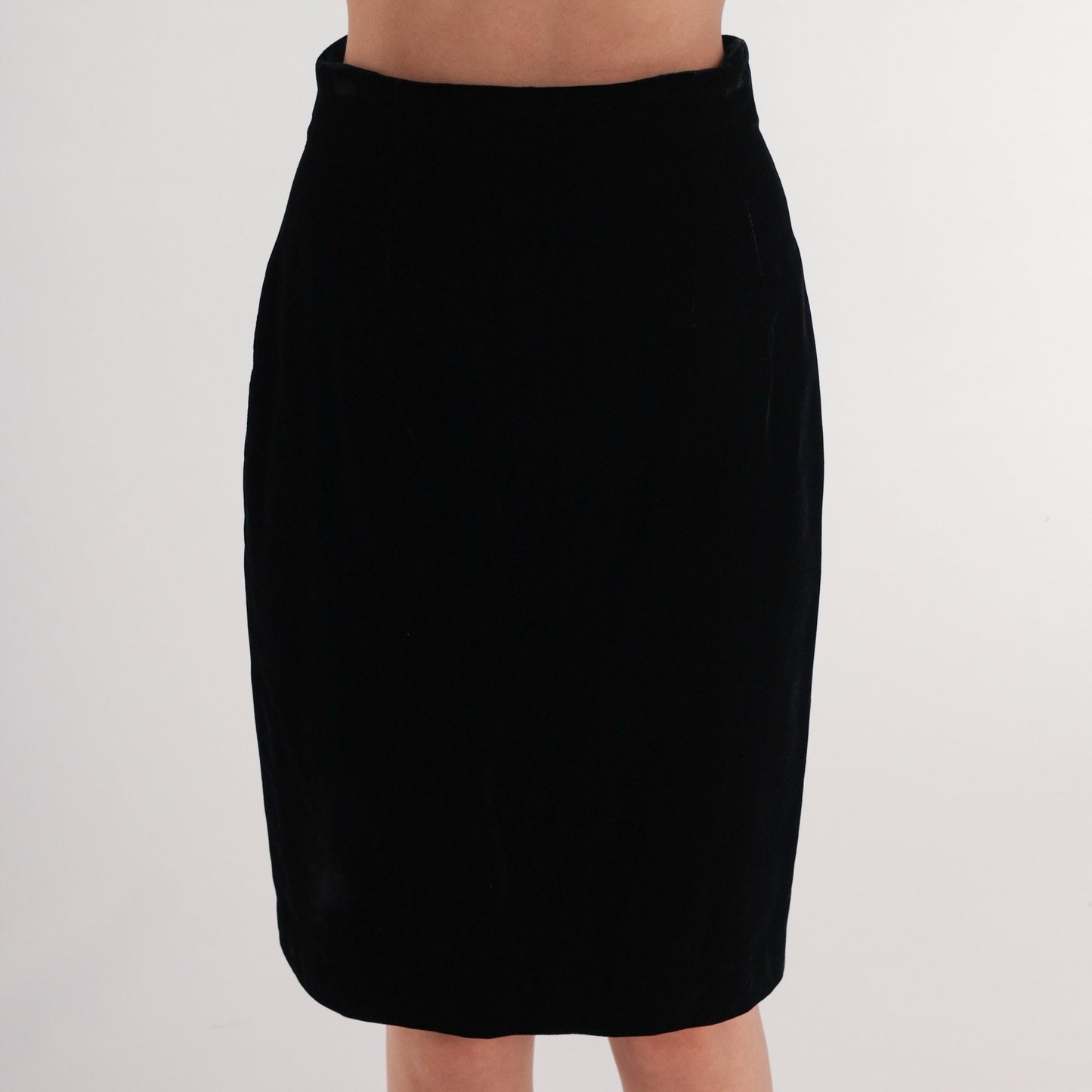 90s Black Velvet Pencil Mini Skirt High Waisted XS
