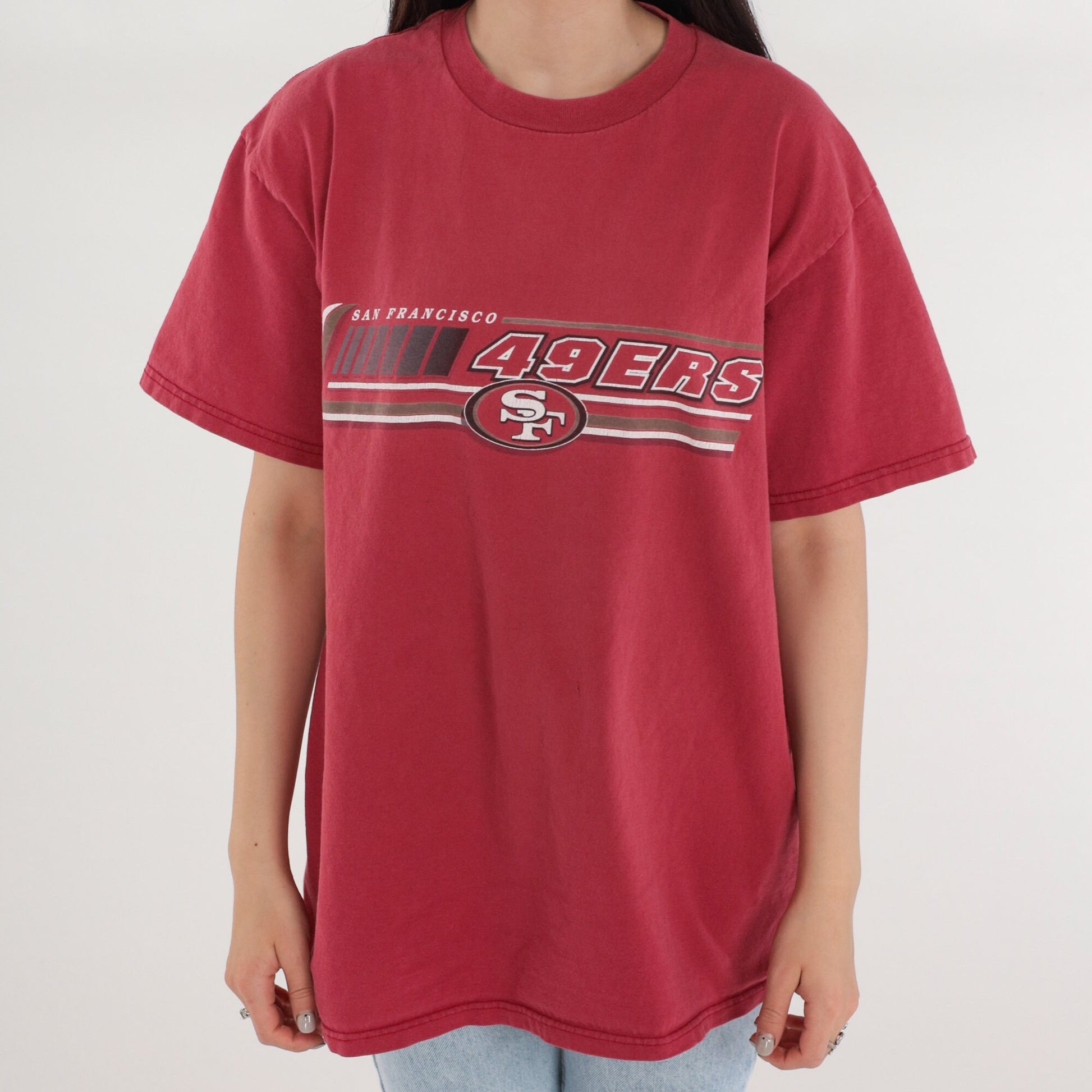 90s San Francisco 49ers NFL Graphic T-Shirt Red Cotton Large