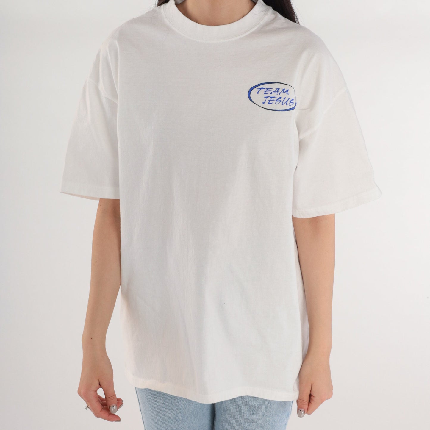 90s Team Jesus Water Skiing Graphic T-Shirt White Cotton Large
