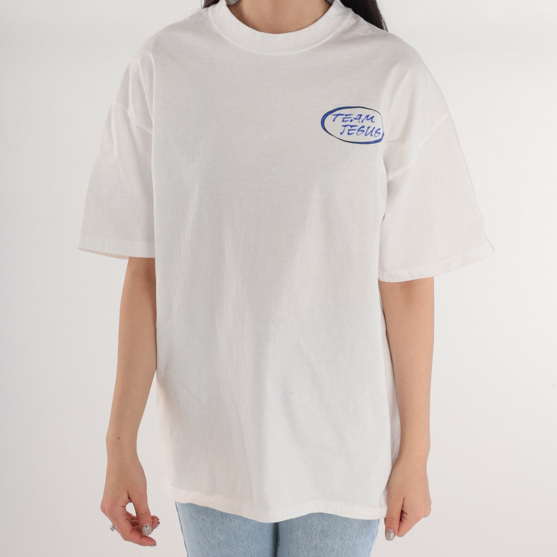 90s Team Jesus Water Skiing Graphic T-Shirt White Cotton Large