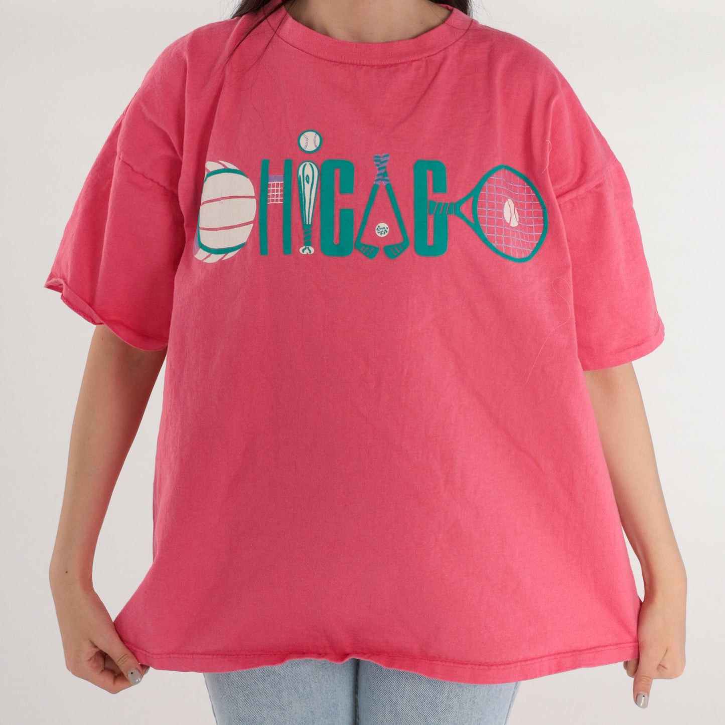 90s Chicago Sports Graphic T-Shirt Pink Cotton Tee One Size