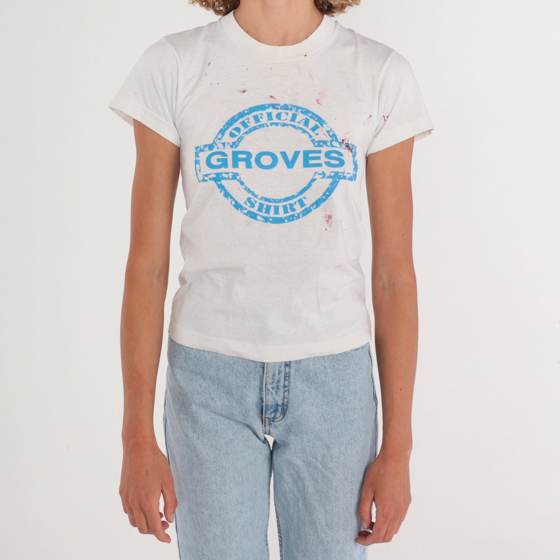 90s Official Groves Graphic T-Shirt White Paint Splatter Single Stitch Extra Small
