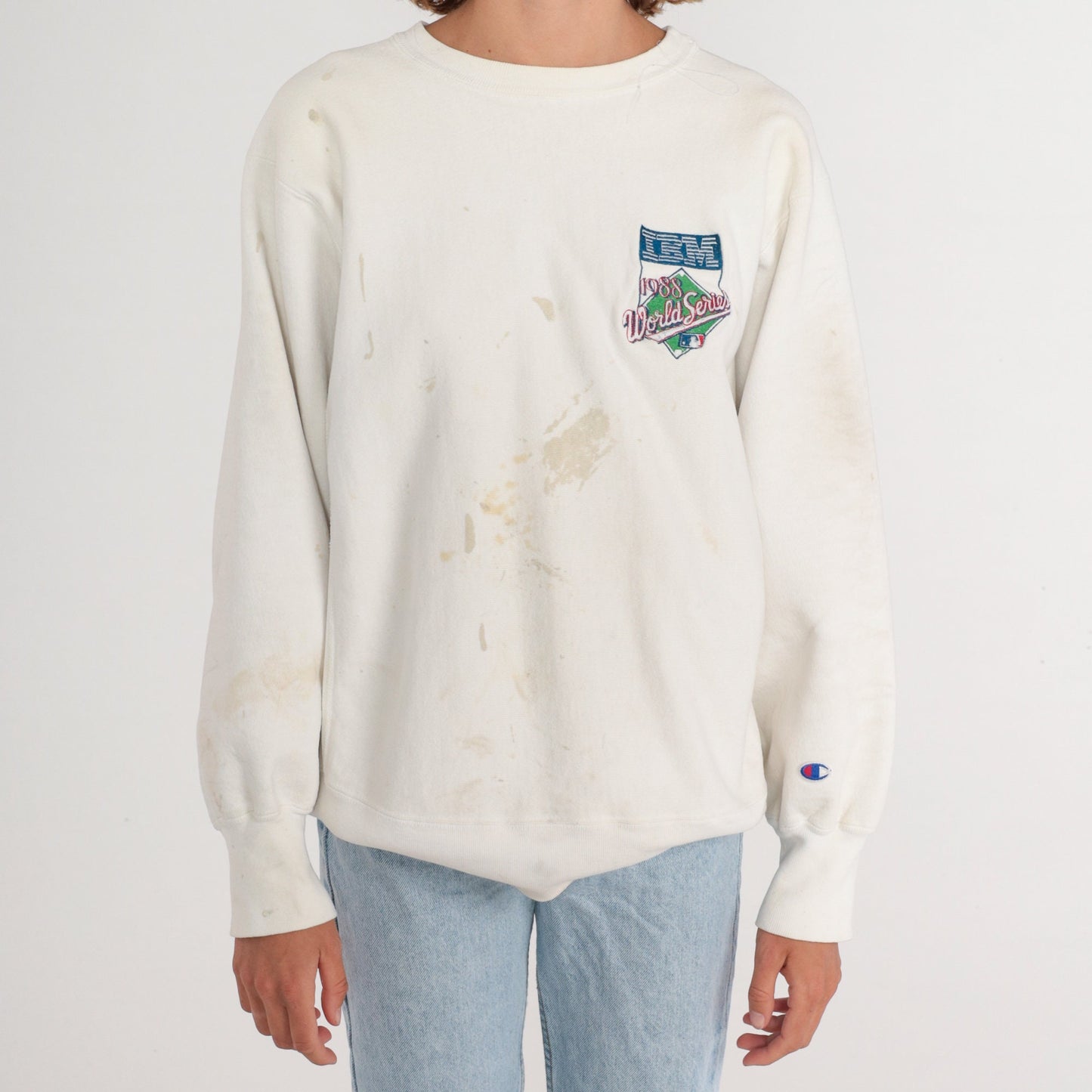 1988 World Series Champion Sweatshirt LA Dodgers Paint Splatter White Large L