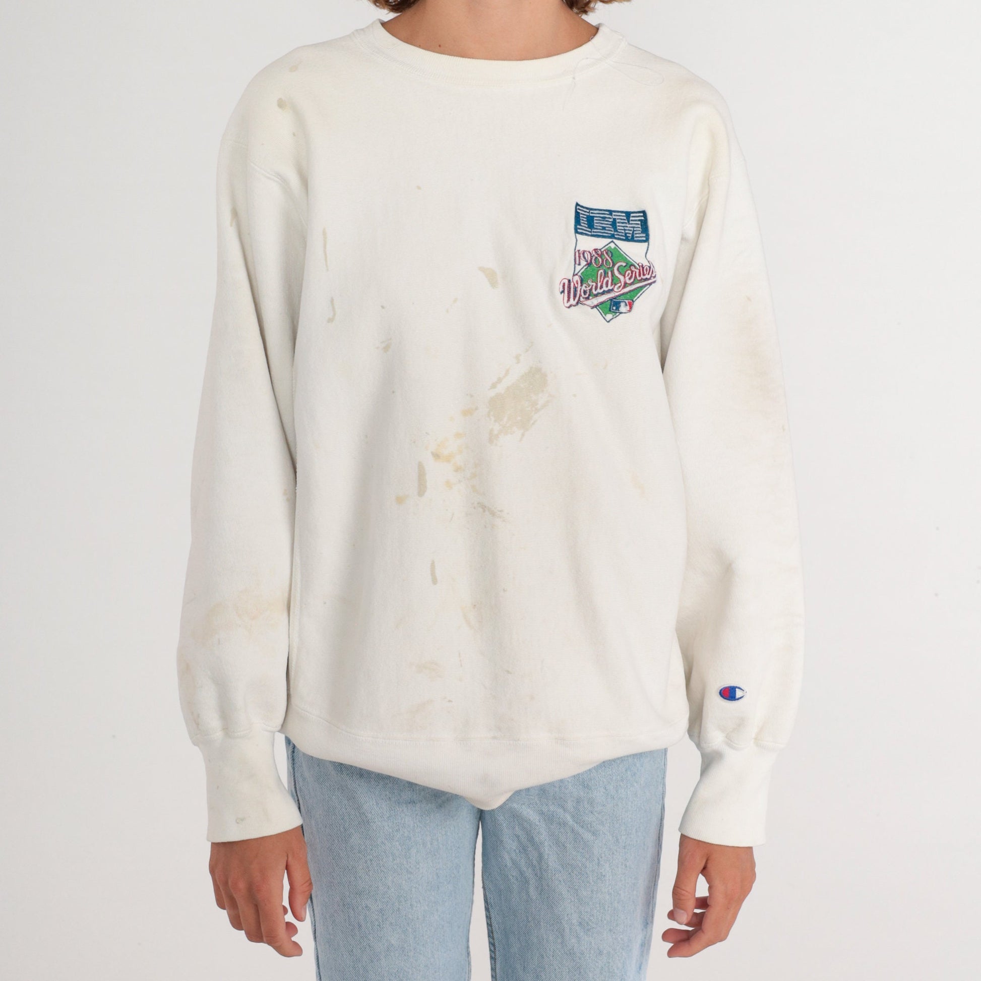 1988 World Series Champion Sweatshirt LA Dodgers Paint Splatter White Large L