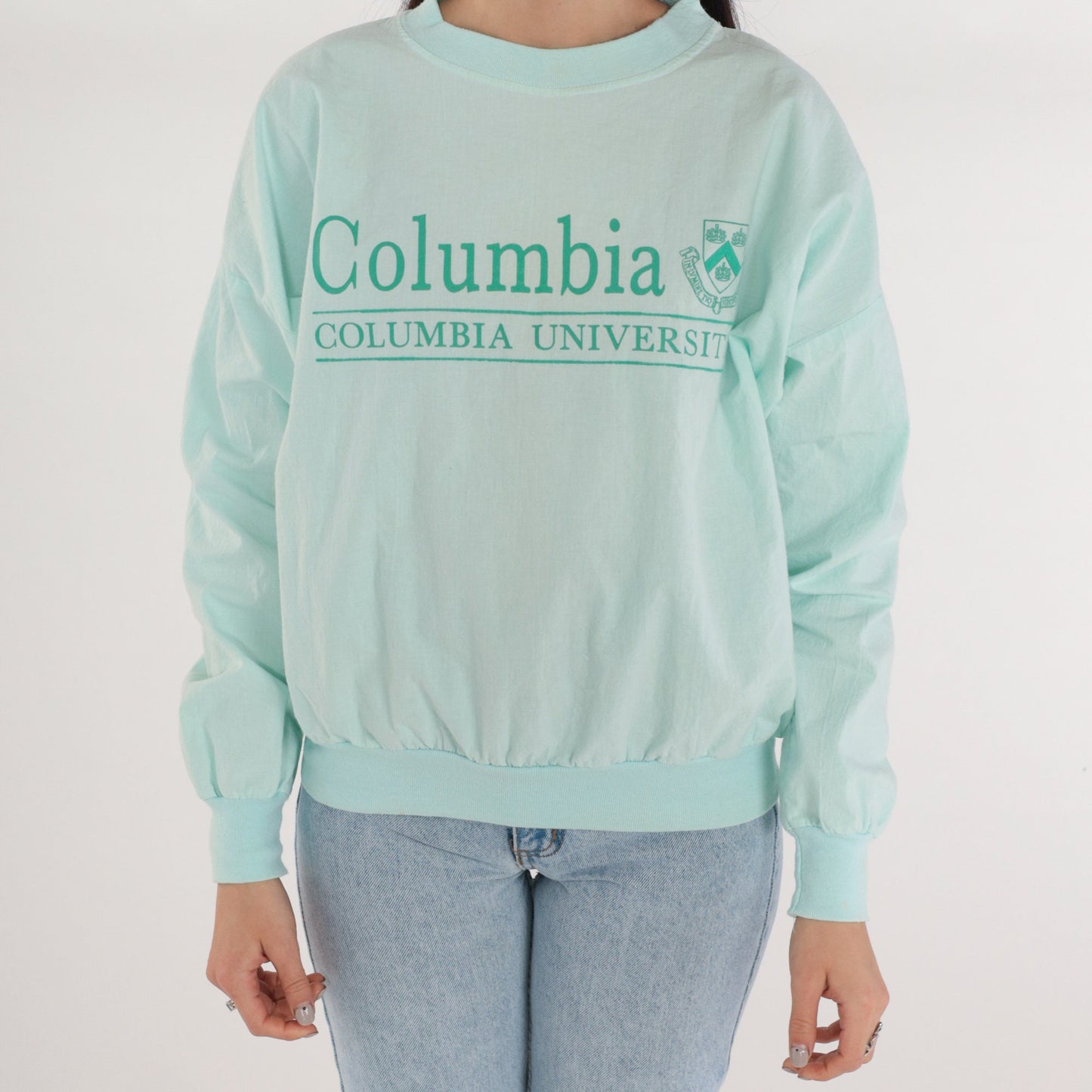 90s Columbia University Aqua Cotton Crewneck Sweatshirt Small Medium
