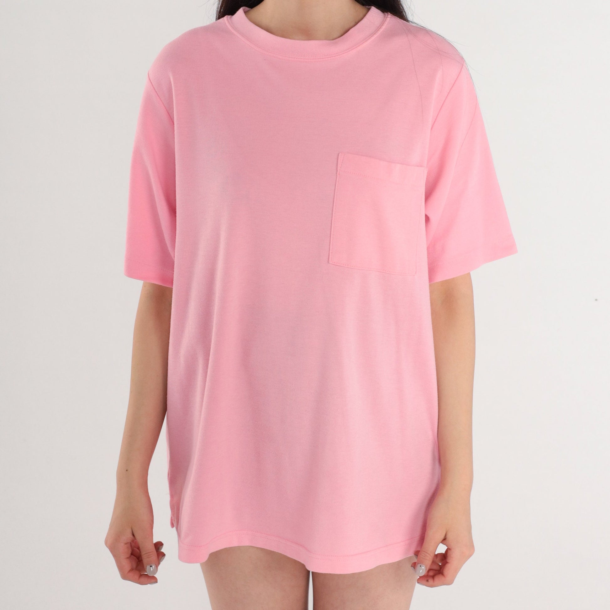 90s Pink Pocket T-Shirt Cotton Blend Vintage Large L