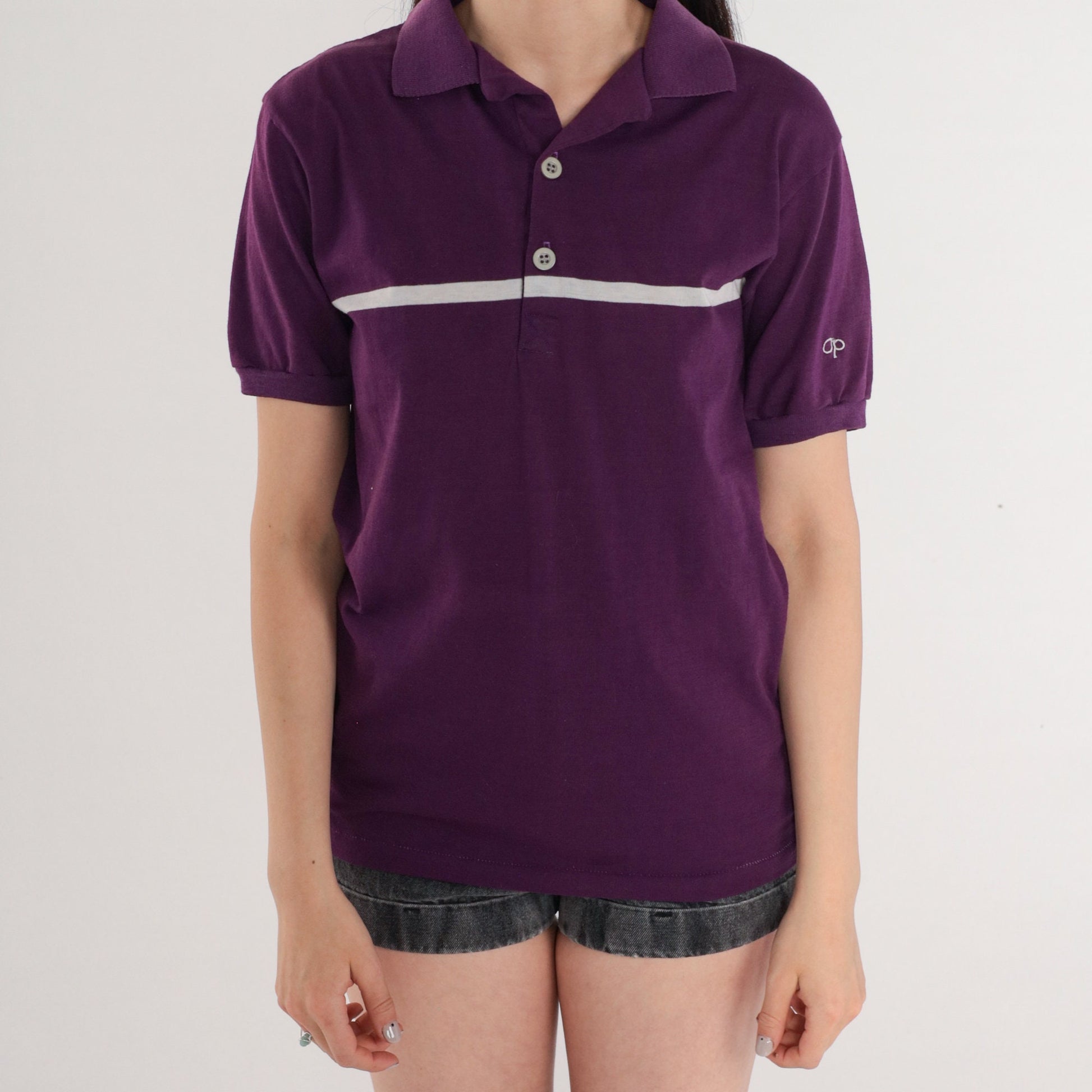 90s Ocean Pacific Polo Shirt Purple White Striped OP Logo Medium