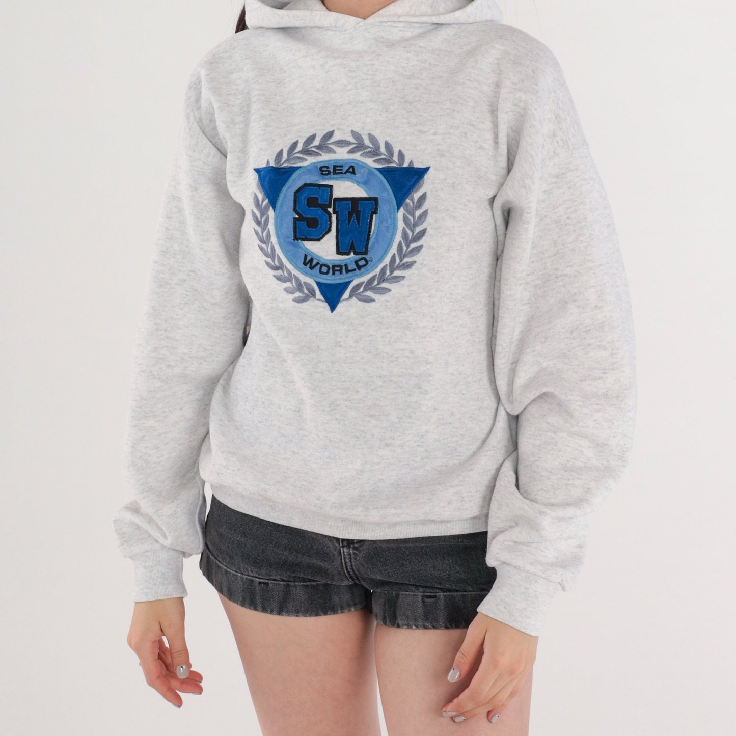 80s Sea World Hoodie Heather Grey Graphic Sweatshirt Men's Large