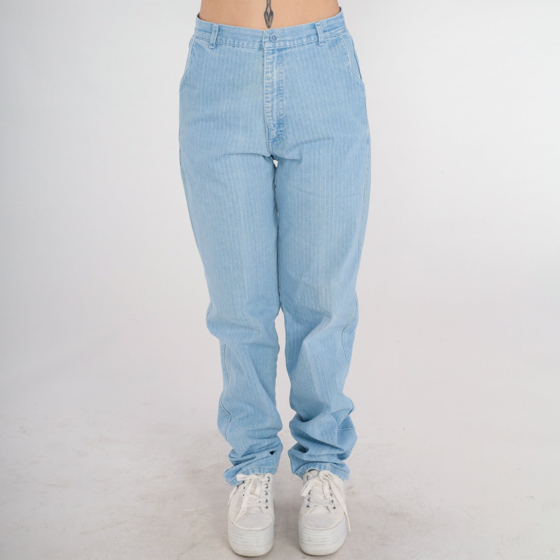 70s Panhandle Slim Striped High-Rise Jeans Blue Denim Straight Leg Medium 29