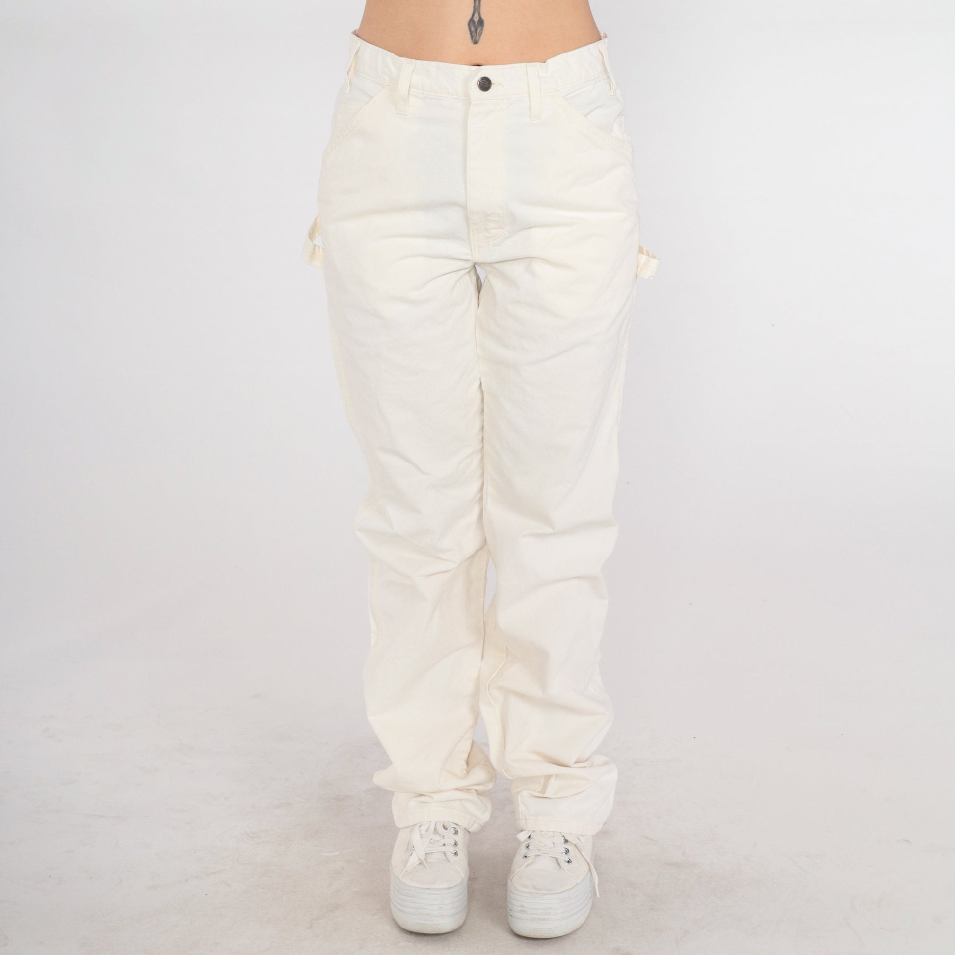 Y2K Dickies Cargo Pants Dulux Paints Patch High Waisted Cream Denim 32x36