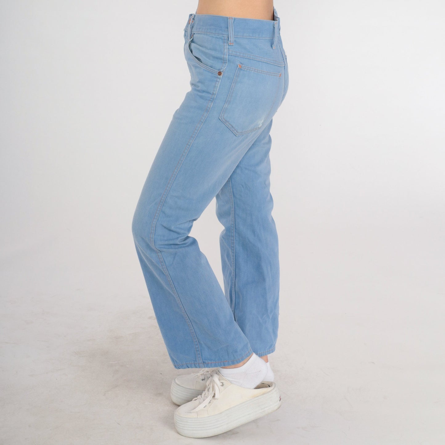 70s Blue Denim High-Rise Flared Bootcut Jeans Cotton Medium M