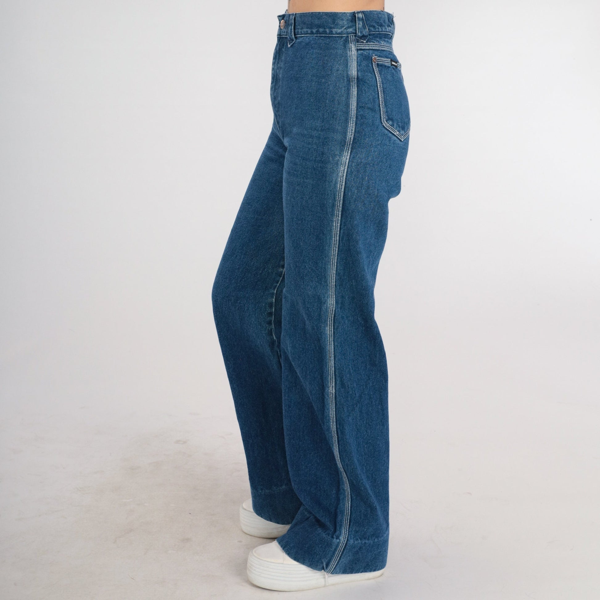 80s Union Gap Ultra High Rise Wide Leg Jeans Dark Wash Embroidered Sun Small 28