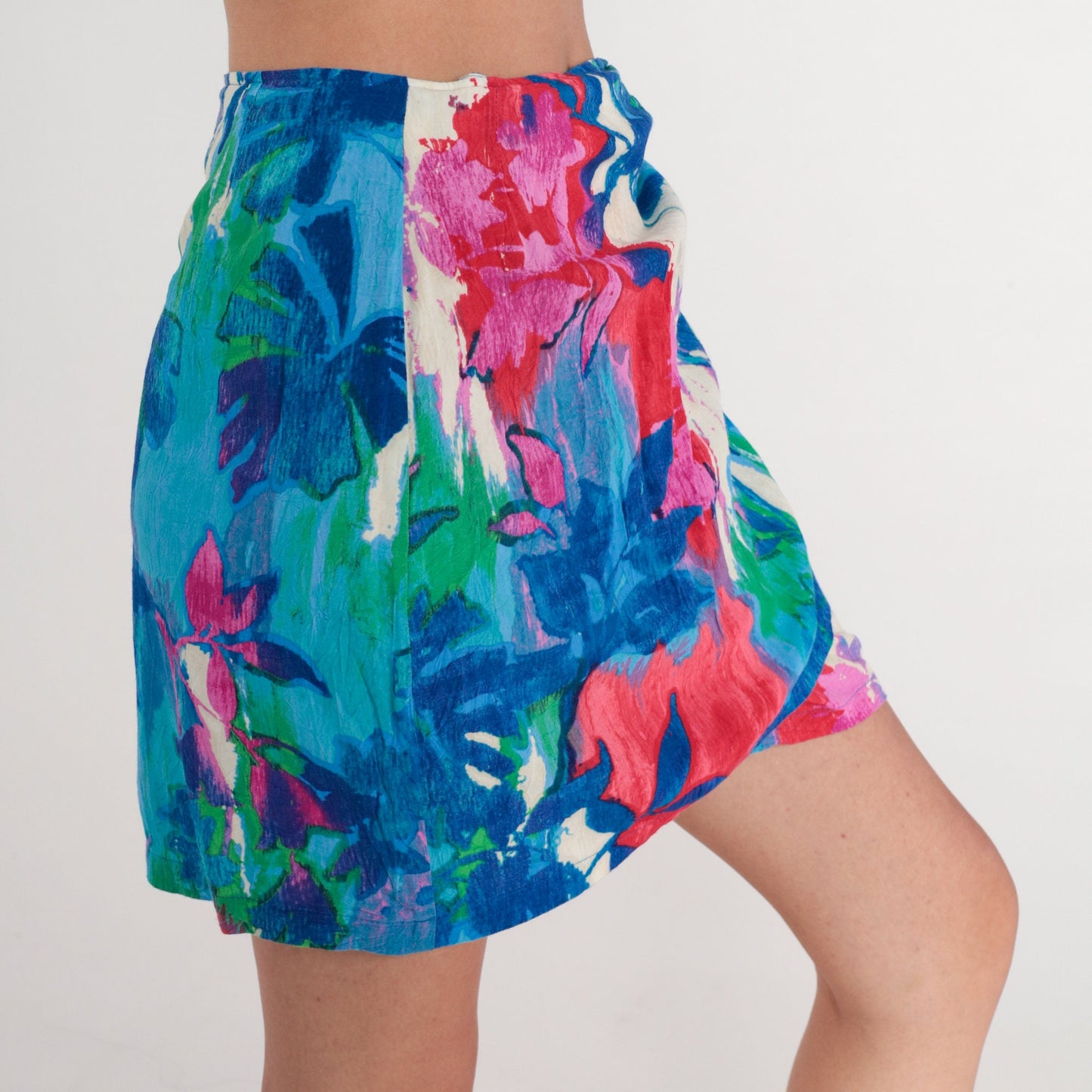 Y2K Jam's World Tropical Floral Wrap Mini Skirt White Pink Blue Small