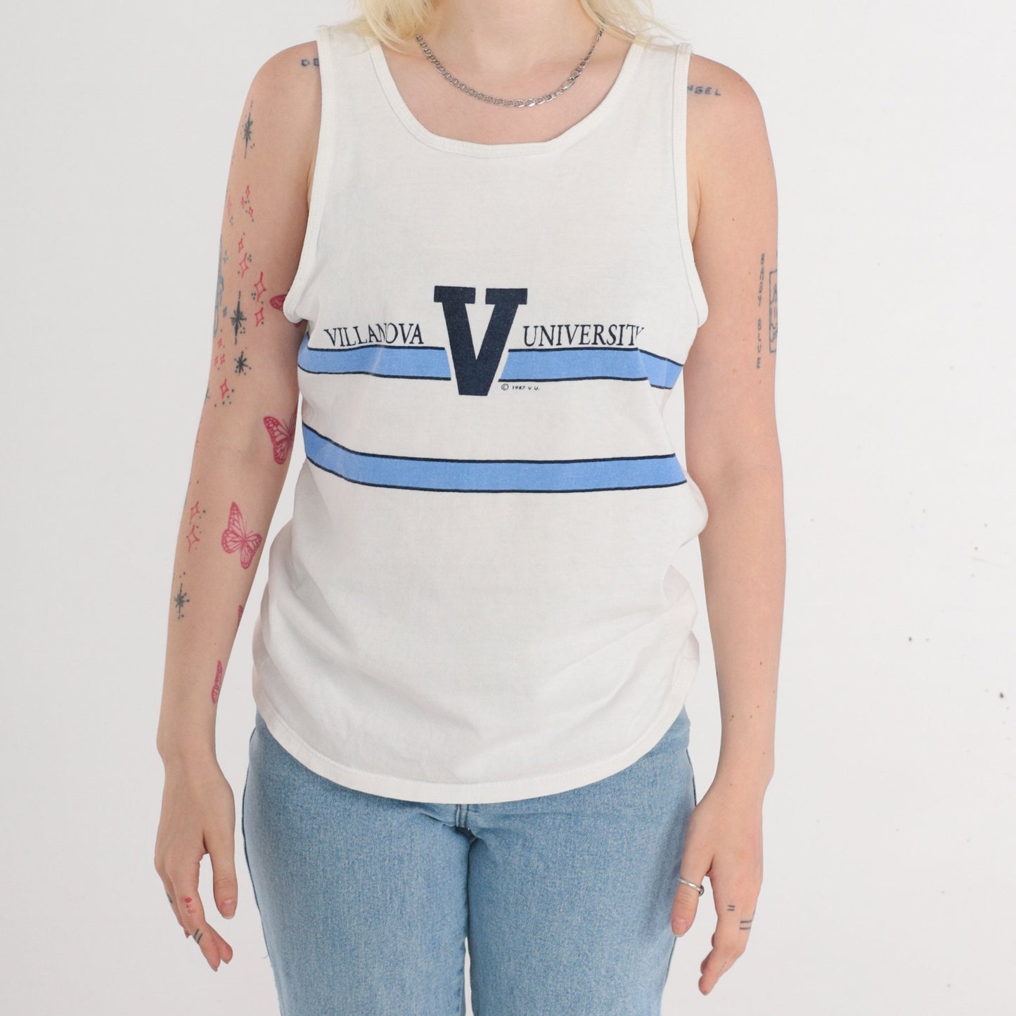 80s Champion Villanova University Tank Top Wildcats Graphic White Medium