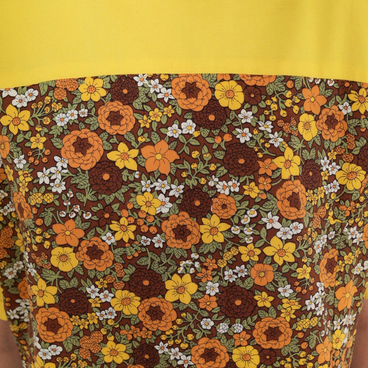 60s Floral Shift Mini Dress Yellow Yoke Short Sleeve Petite Medium