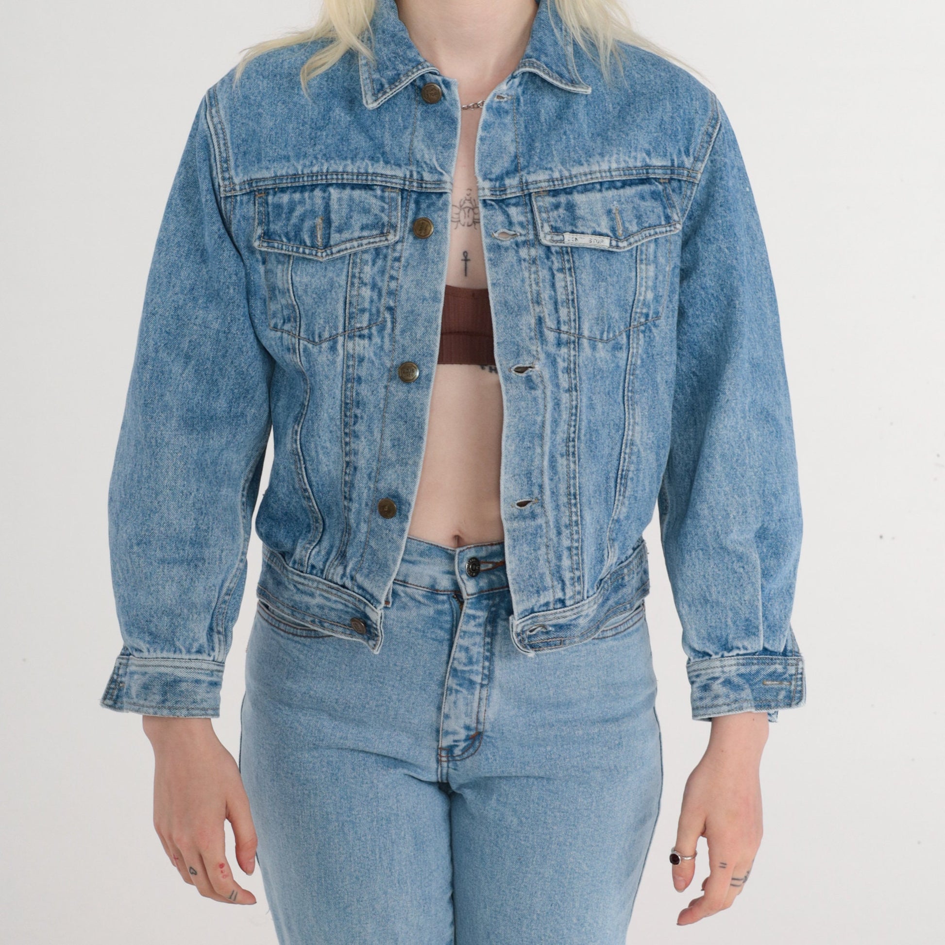 80s Blue Denim Jacket Button-Up Trucker Coat Extra Small XS