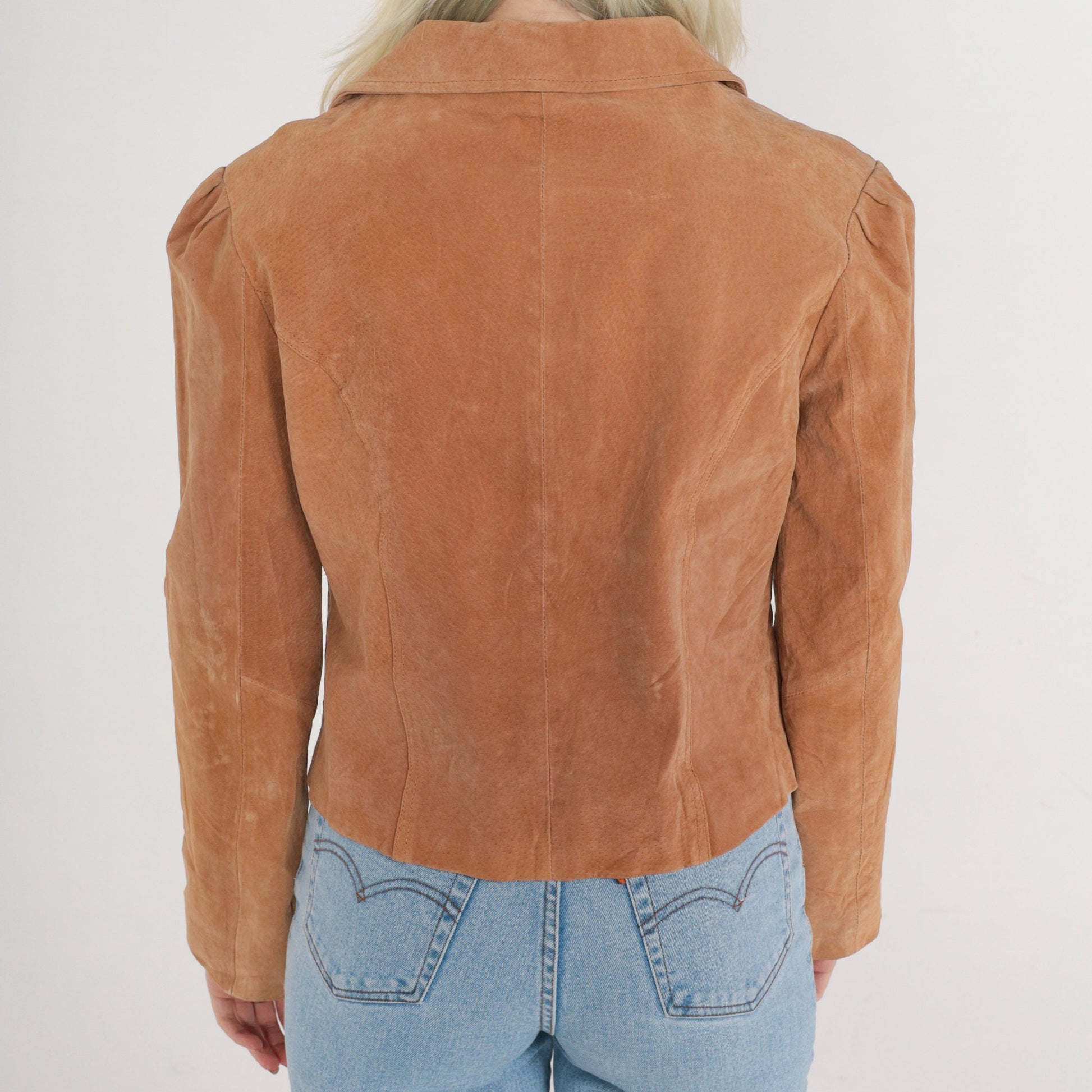 90s Tan Suede Zip Jacket Moto Blazer Leather Small