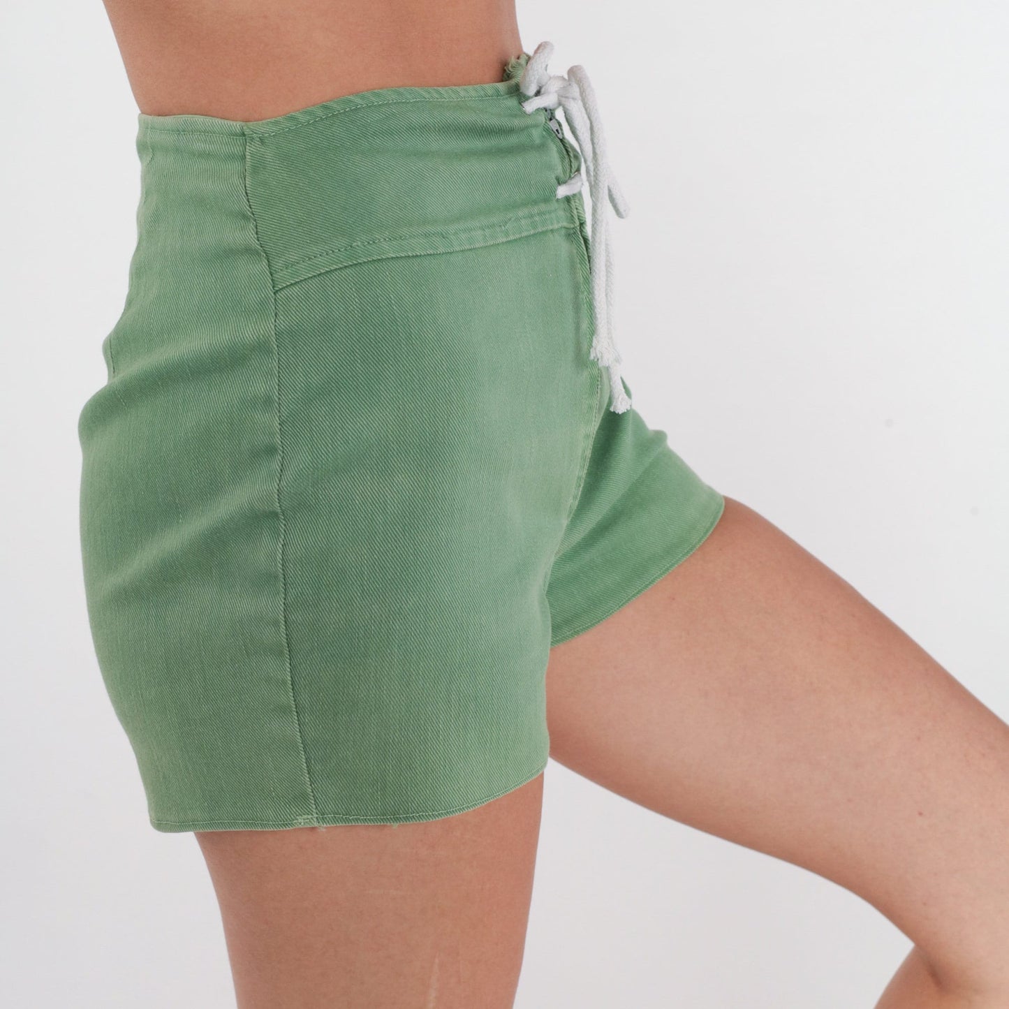 70s Green High-Waisted Drawstring Shorts Extra Small XS