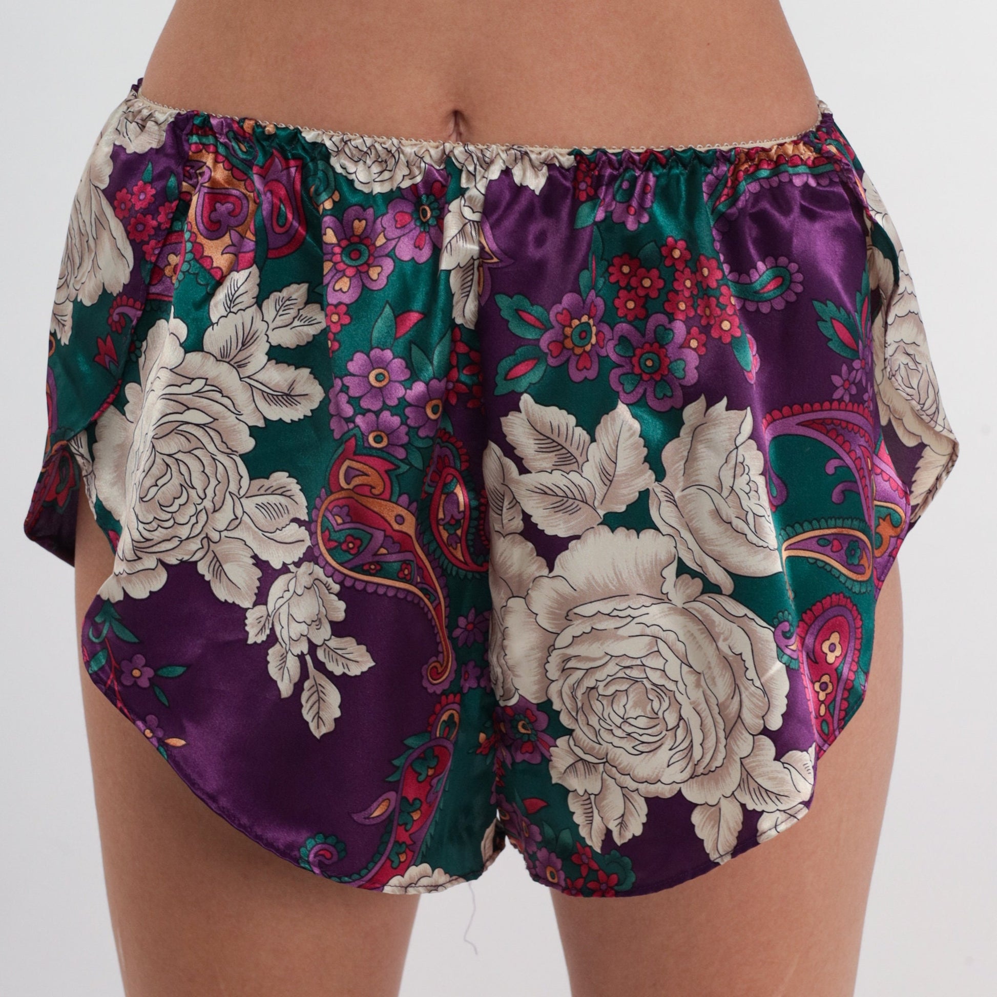 90s Paisley Floral Tap Shorts Satin Dolphin Cut Sleep Shorts Small