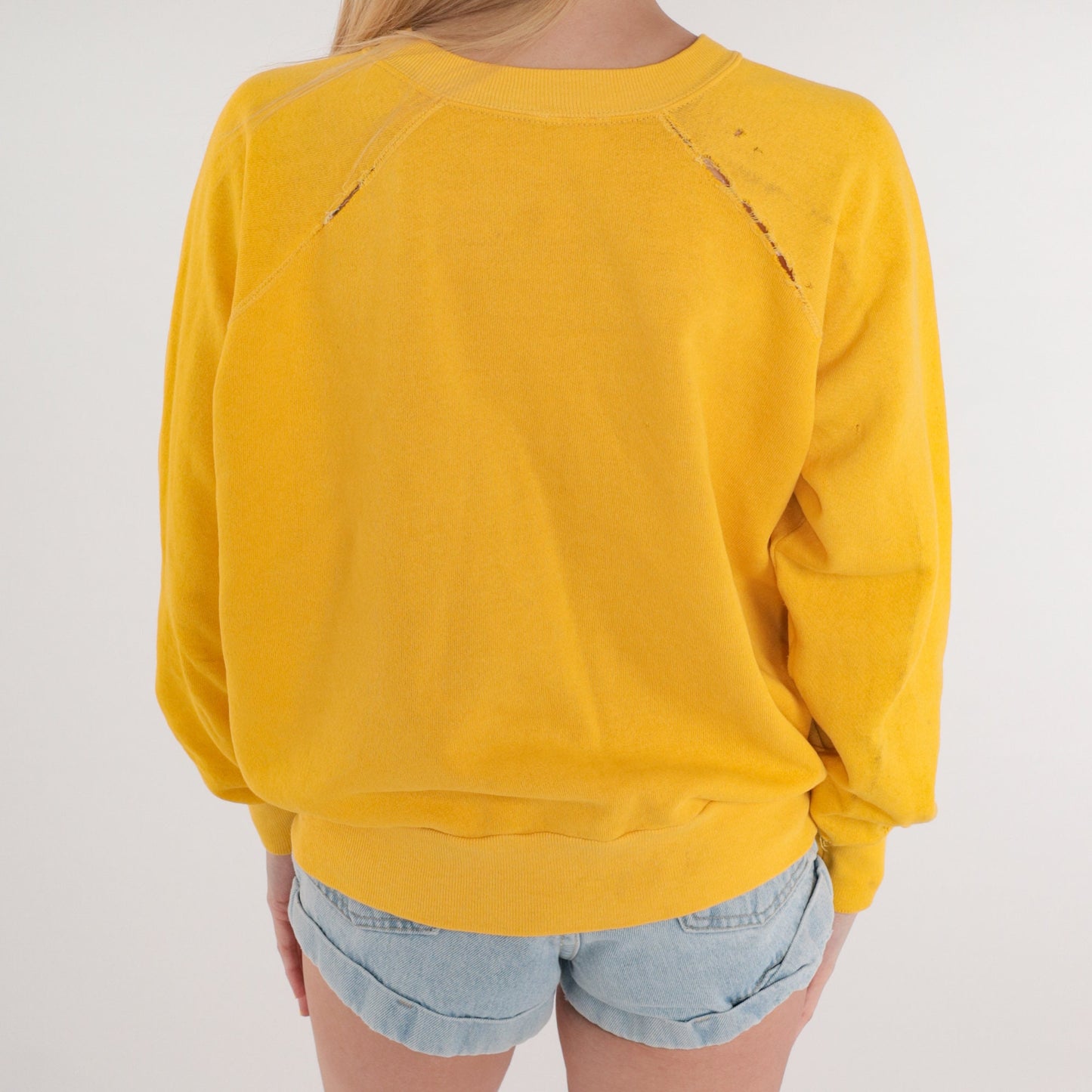 80s UC Davis Aggies Sweatshirt Yellow Raglan Graphic Distressed Small