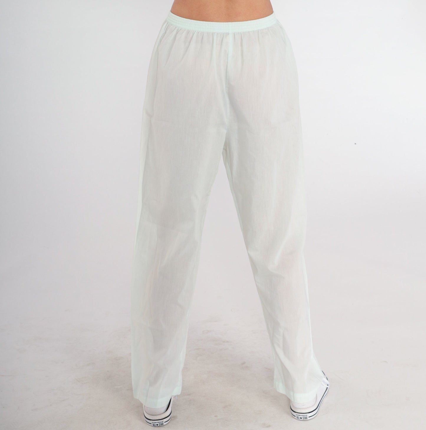 80s Mint Tapered High-Waist Pants Cotton Blend Semi-Sheer Small Medium