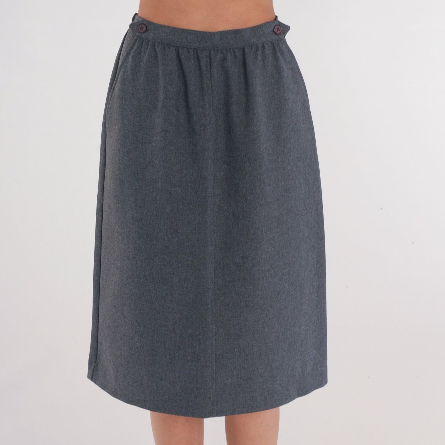 80s Charcoal Grey Pencil Skirt High Waist Midi Length Extra Small
