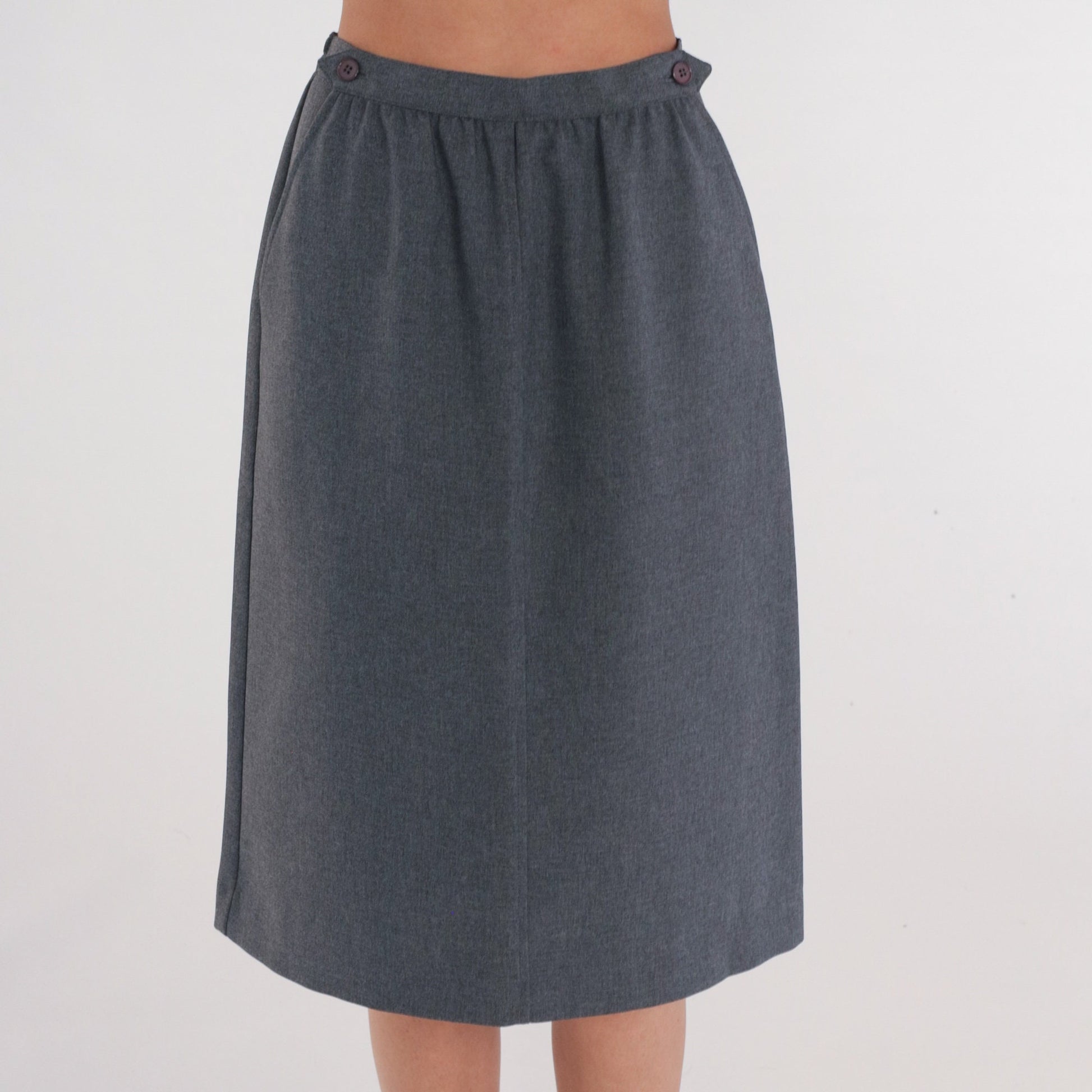 80s Charcoal Grey Pencil Skirt High Waist Midi Length Extra Small