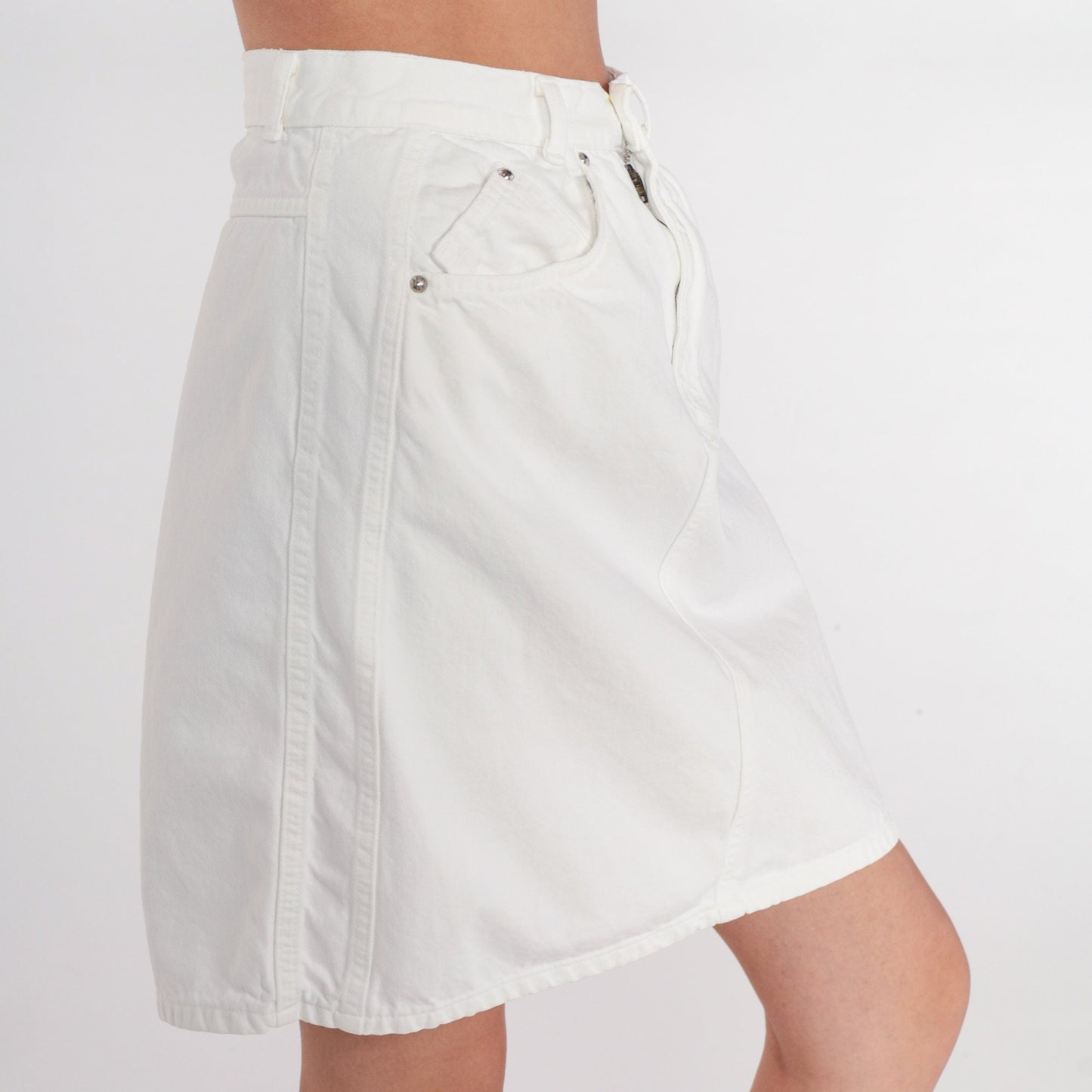 90s Action West White Denim Mini Skirt High Waist Small S