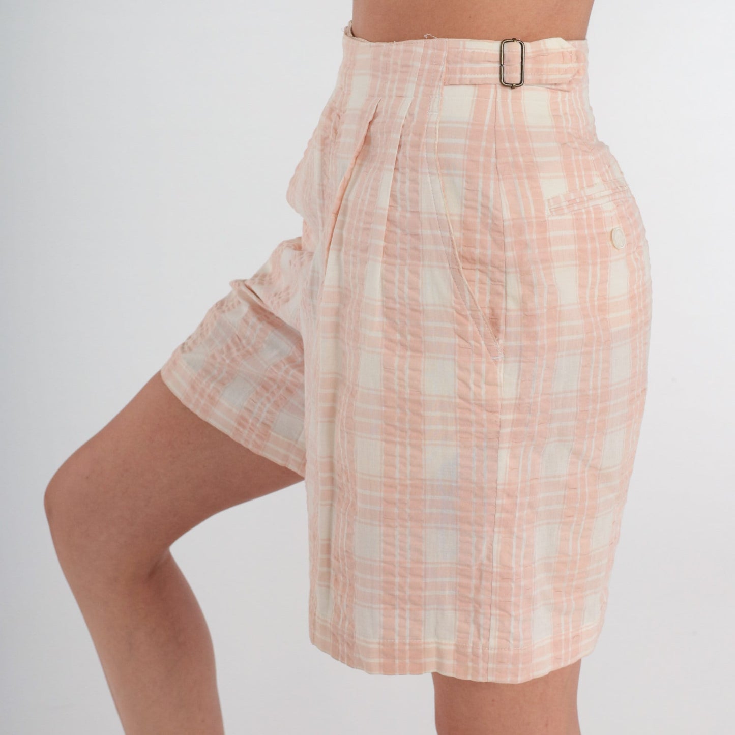 90s Liz Claiborne Plaid Pleated Shorts High Waist Cotton Pink Checkered XS