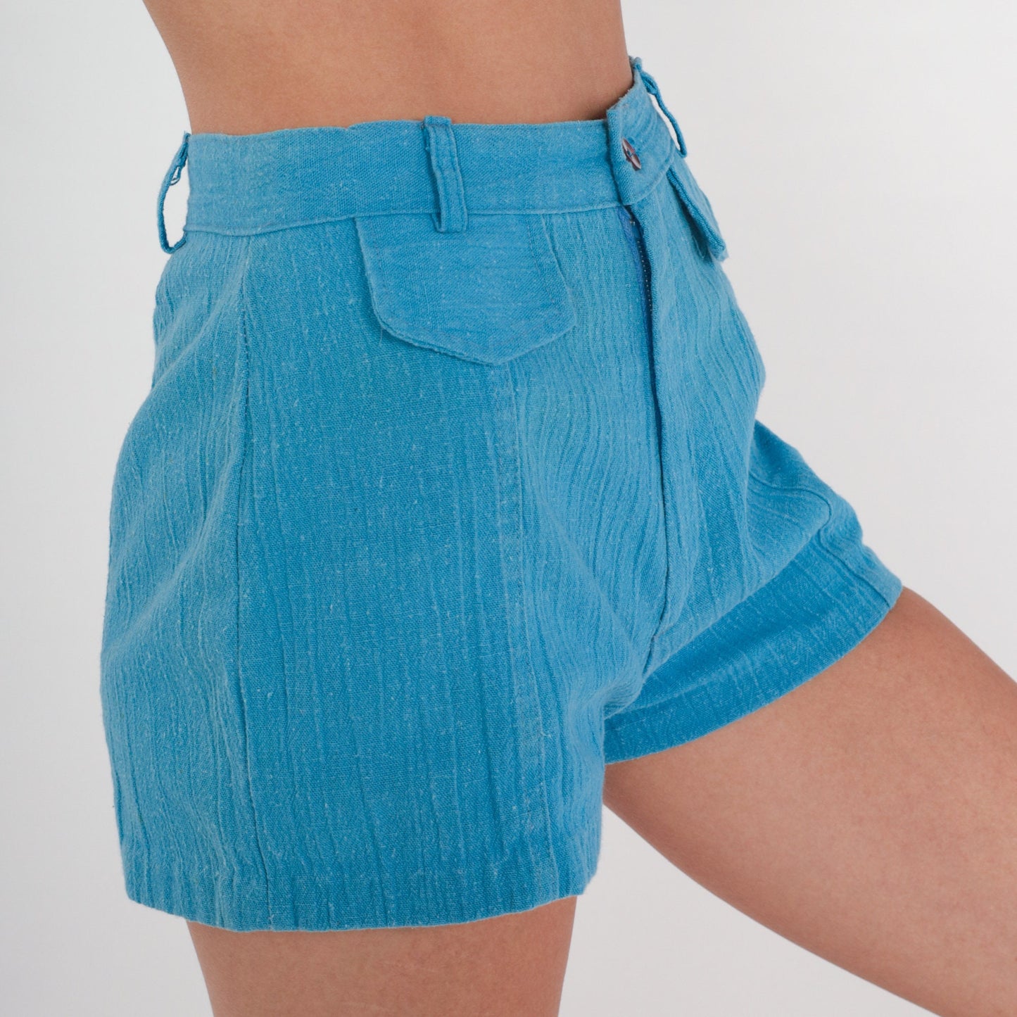 70s Blue Crinkled High-Rise Hotpants Shorts Extra Small XS