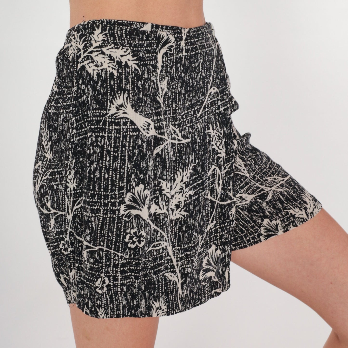 90s Black Floral Checkered Wrap Skort Mini High Waist Small S