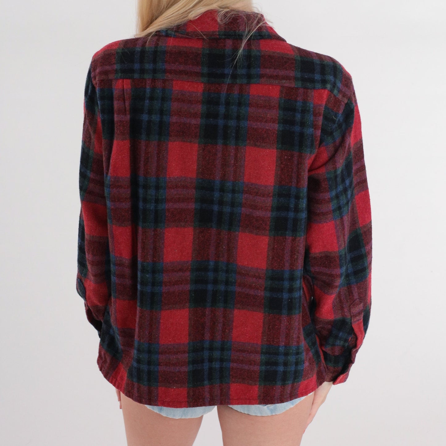 70s Mac Campbell Red Plaid Wool Flannel Button-Up Shirt Medium