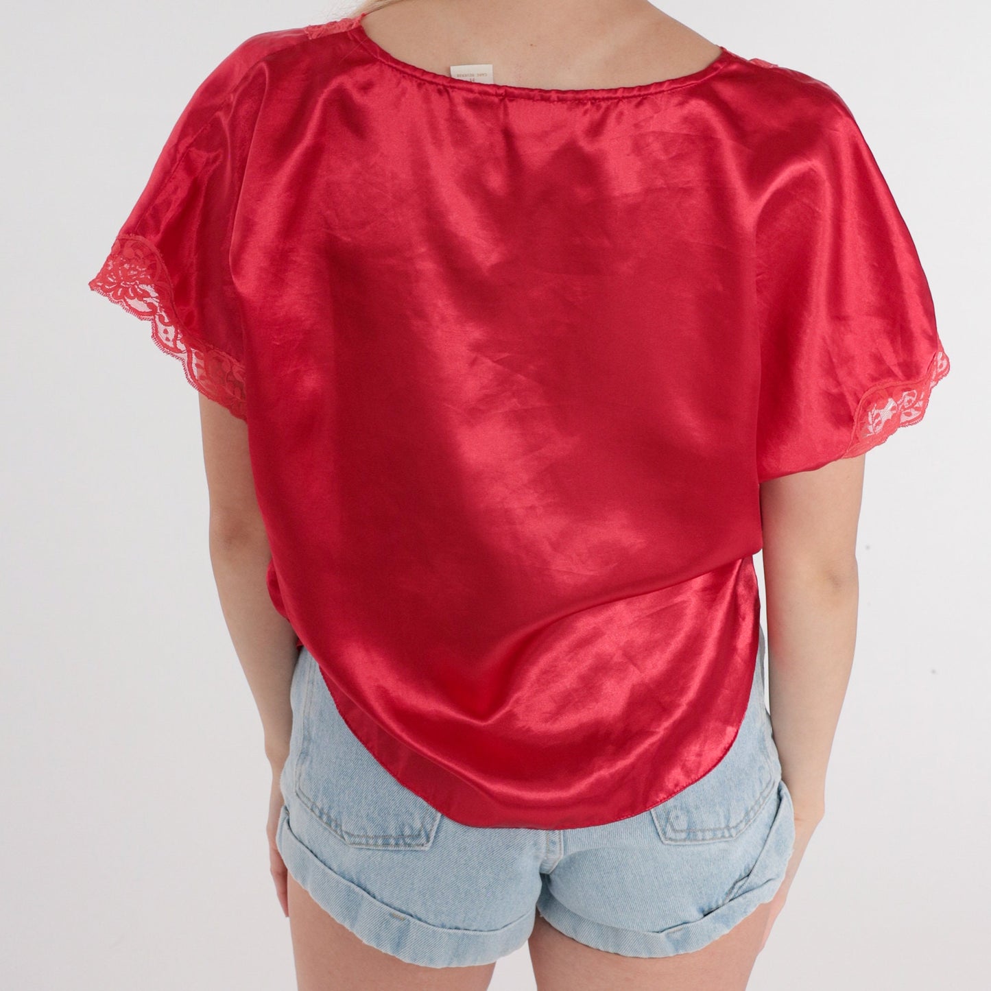 90s Victoria's Secret Red Lace Pajama Top V-Neck Short Sleeve Medium M