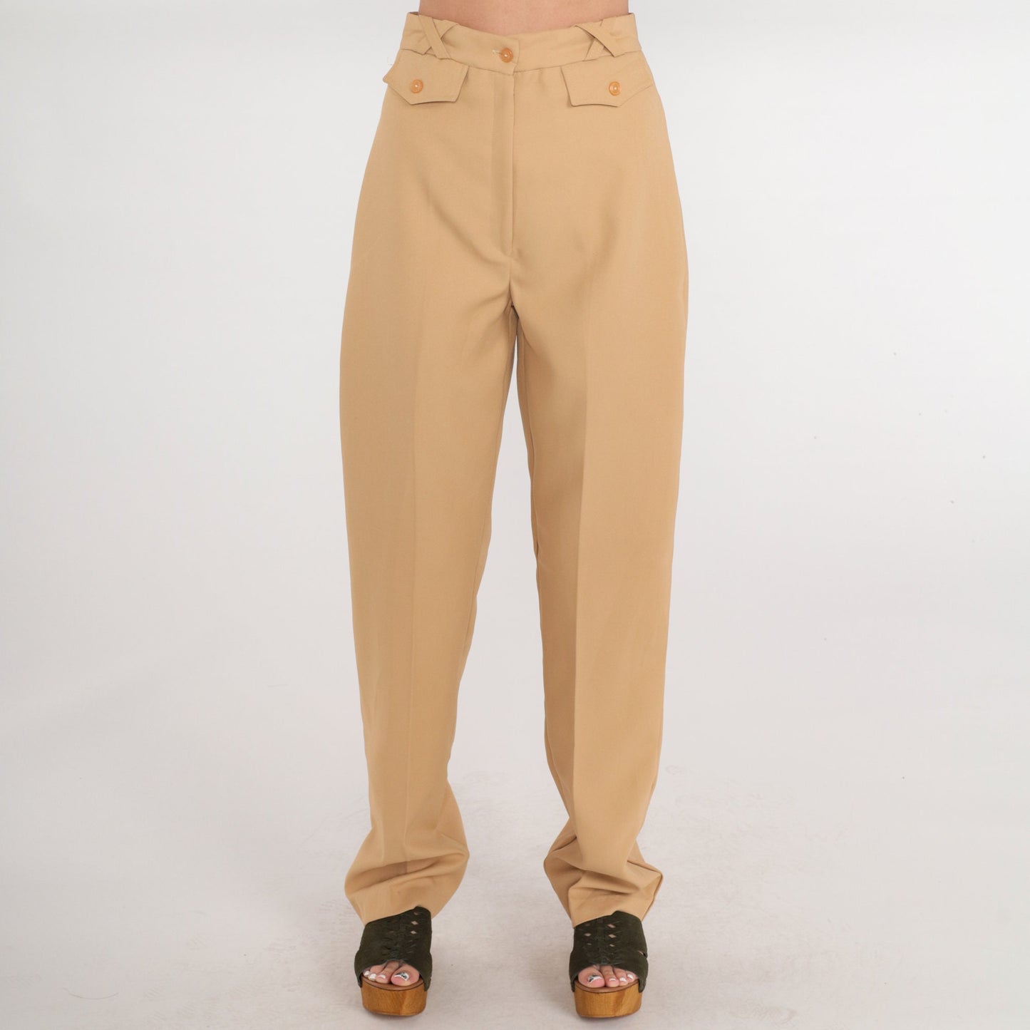 70s Tan High-Waisted Straight Leg Trousers Creased Flaminga Small