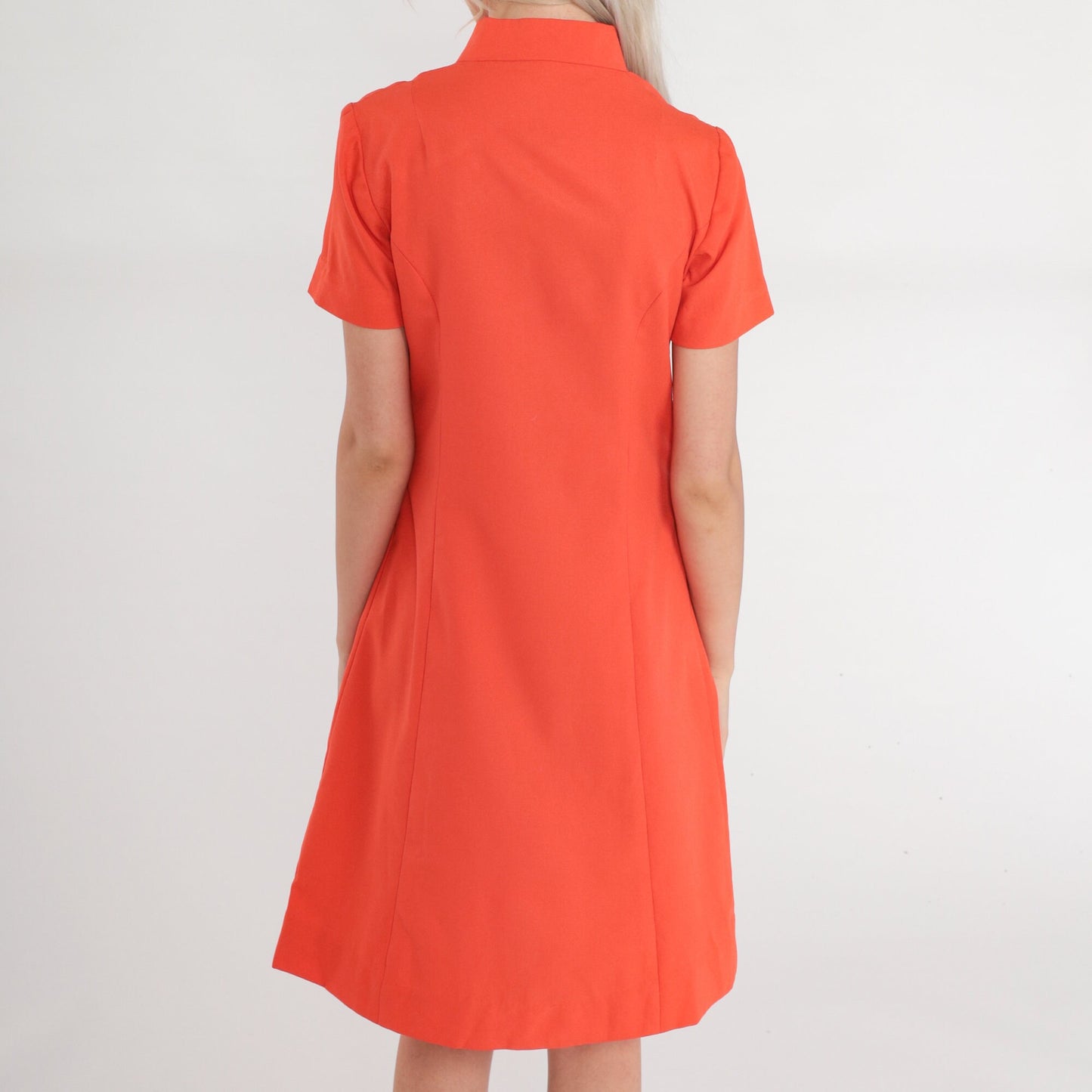 60s Mod Mini Shift Dress Mock Neck Navy Blue Short Sleeve Small
