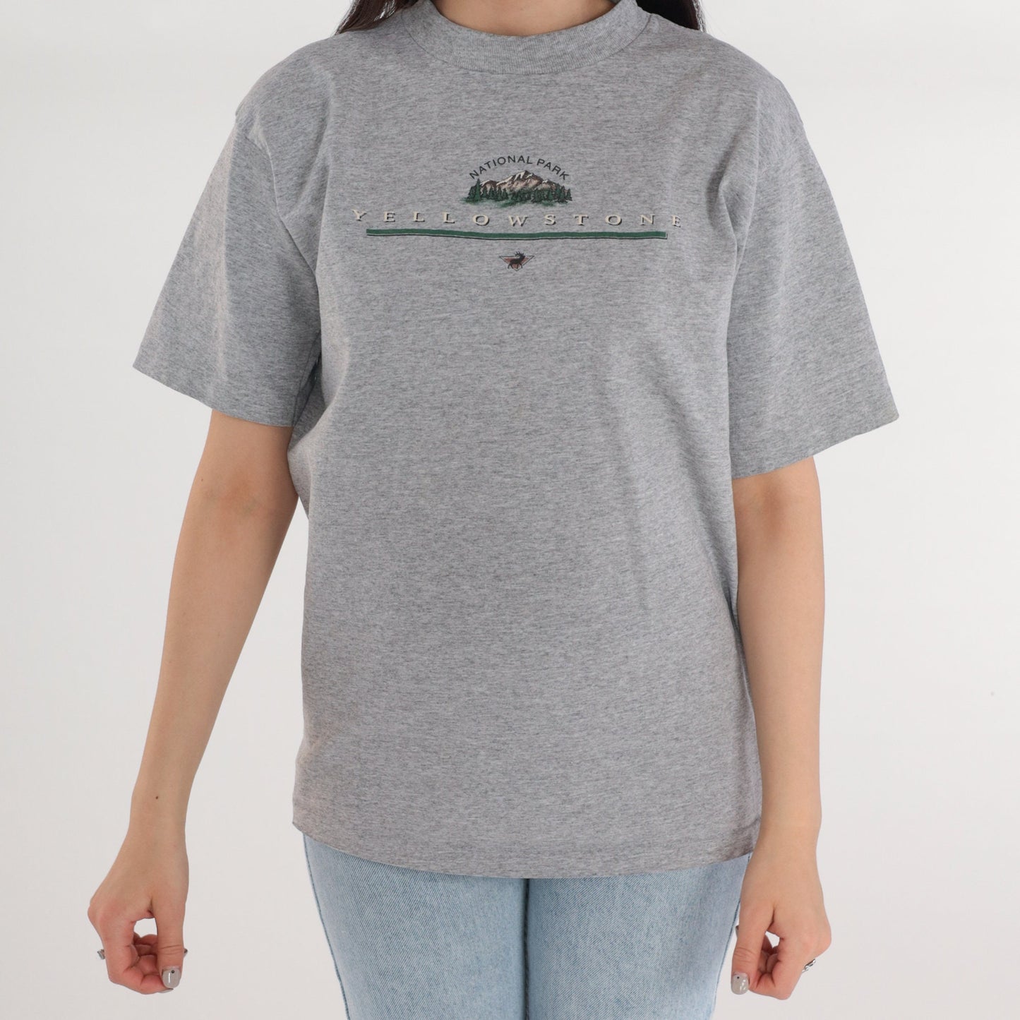 90s Yellowstone National Park Moose Graphic Tee Heather Grey Small