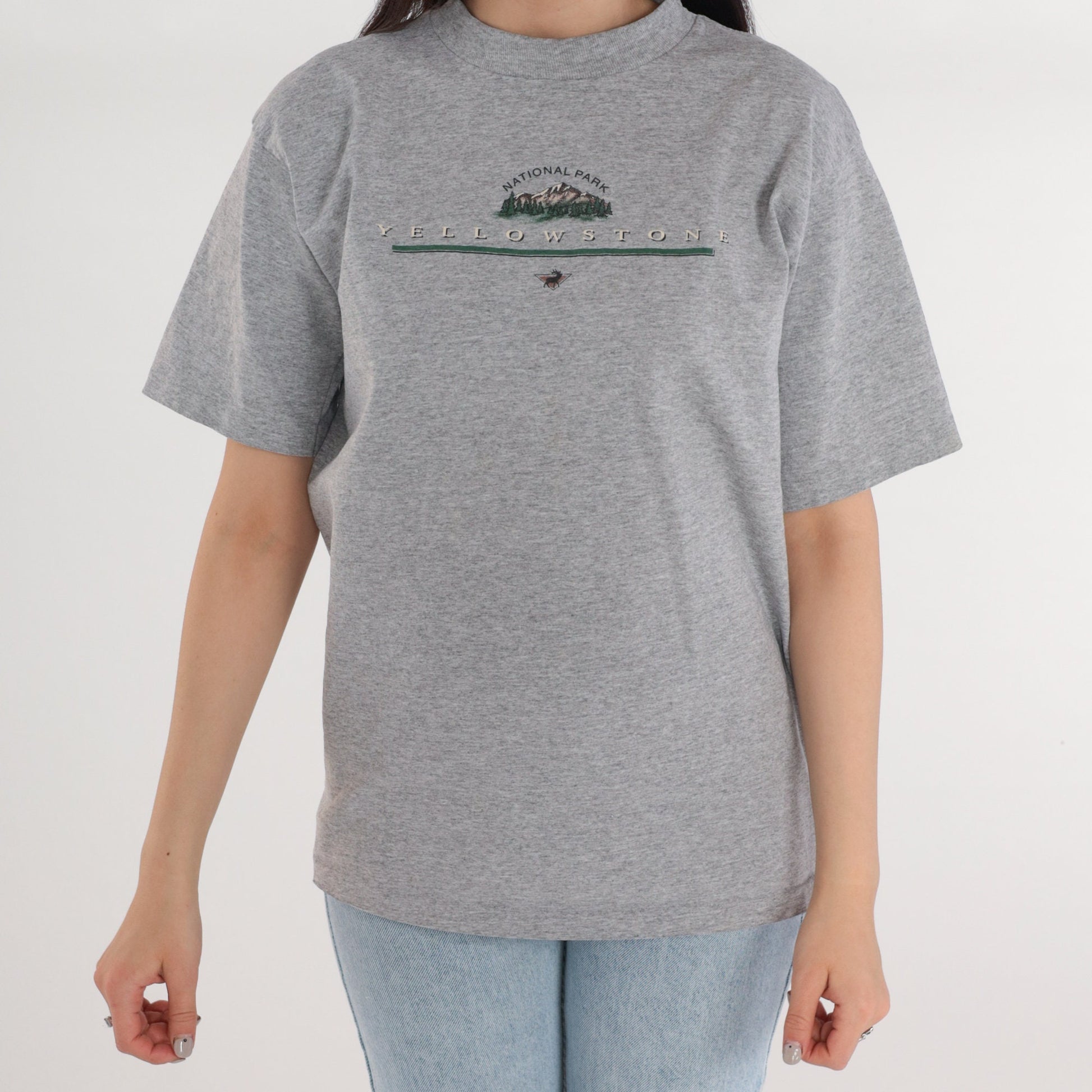 90s Yellowstone National Park Moose Graphic Tee Heather Grey Small
