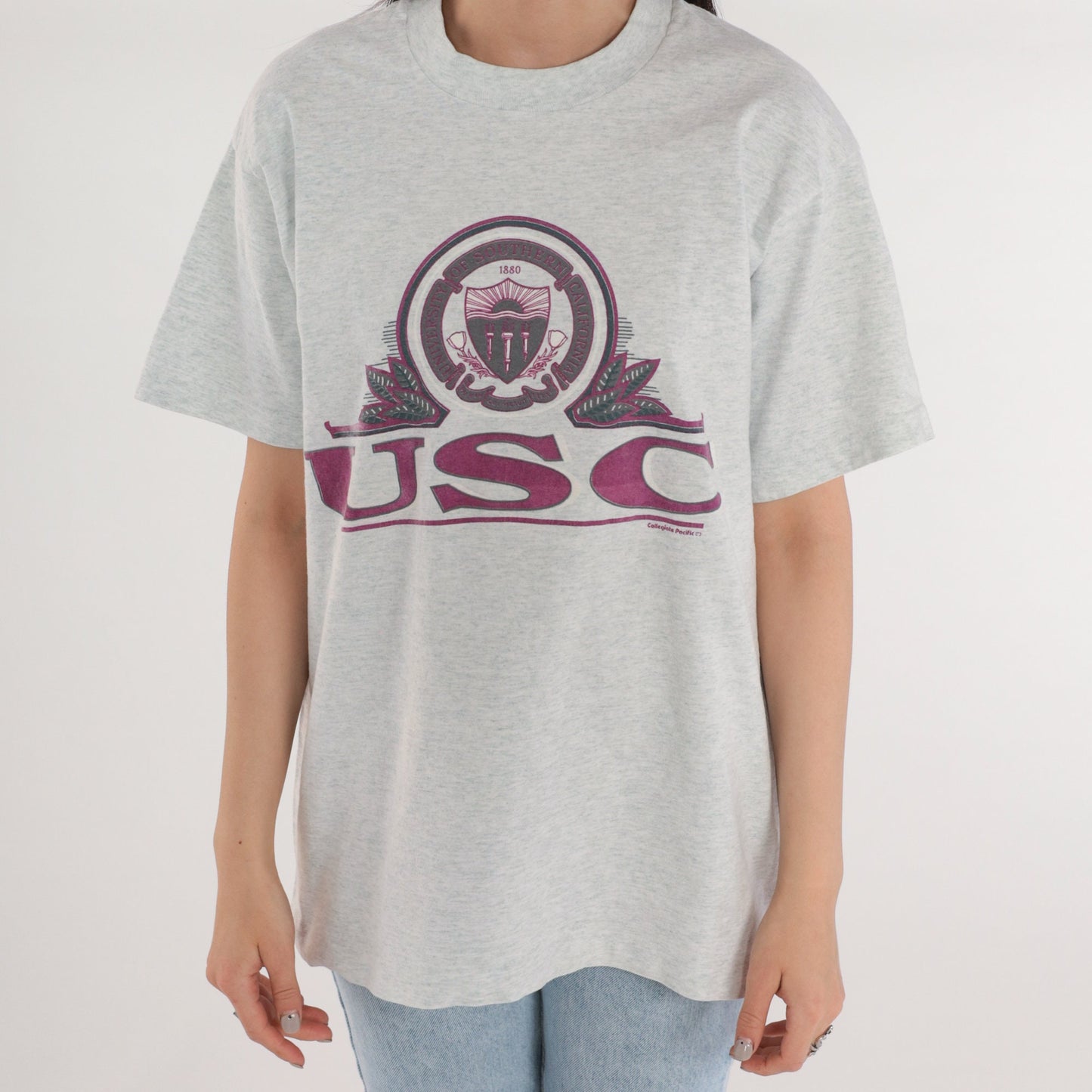 90s USC Trojans Graphic T-Shirt Heather Grey College Tee Medium