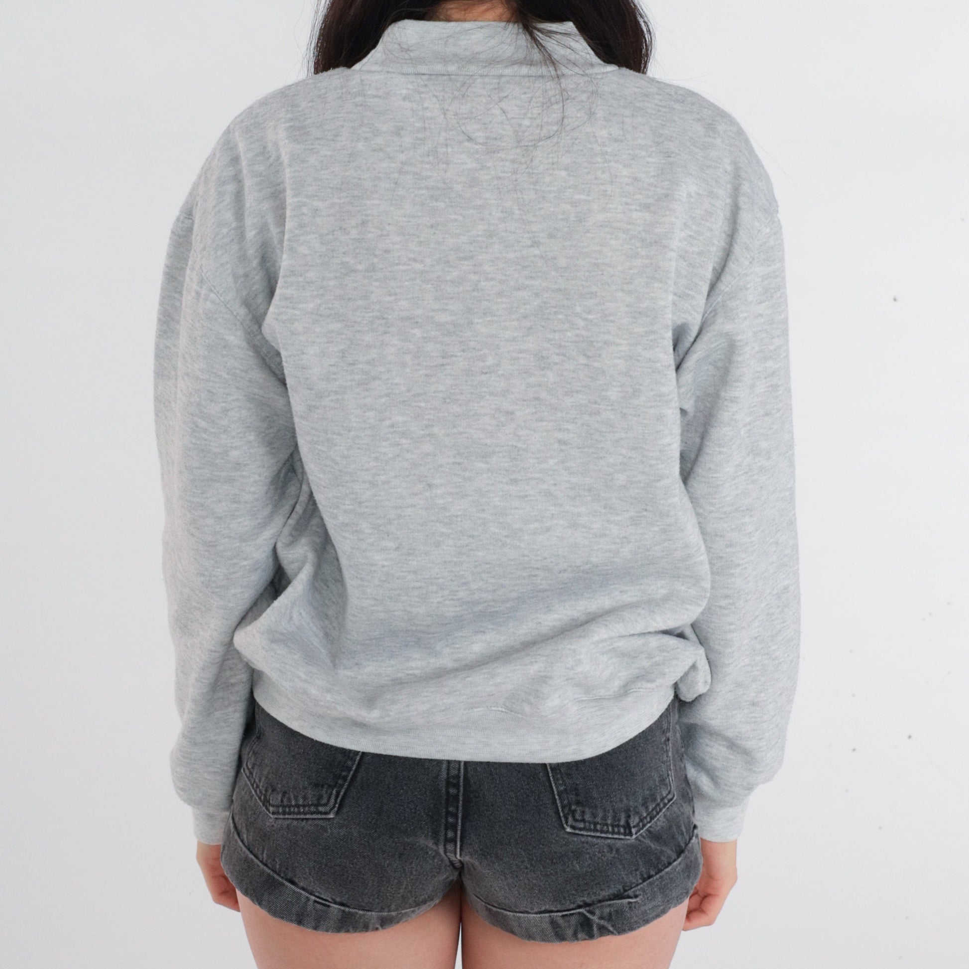 90s Bird Embroidered Sweatshirt Grey Floral Heart Mock Neck Medium